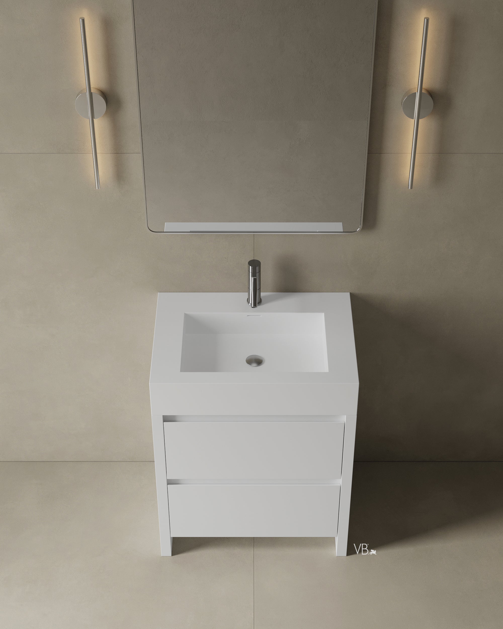 Meuble-lavabo autoportant en mélamine de 28 po avec vasque à surface solide