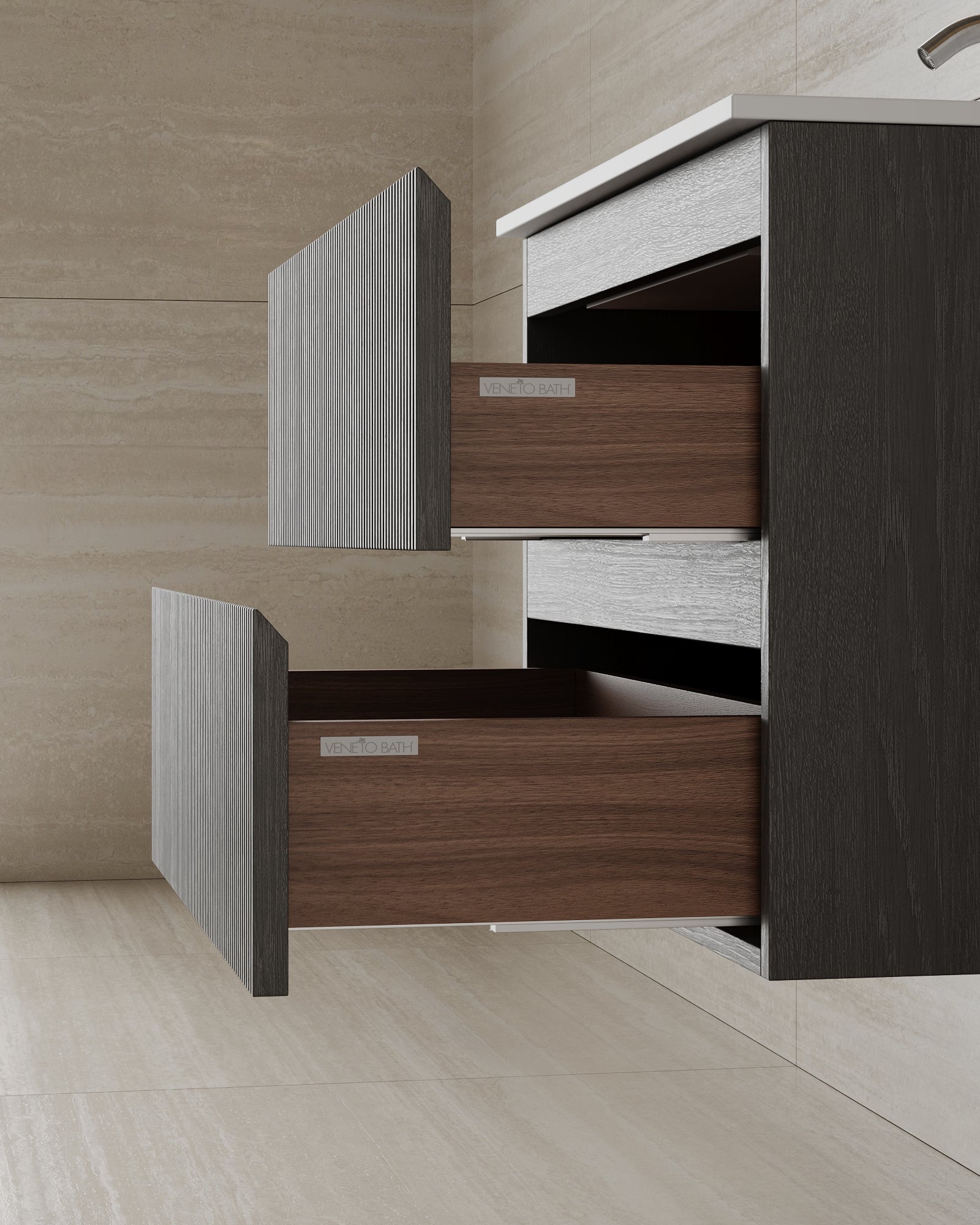 30" Wall-Mounted Wood Veneer Vanity With Solid Surface Basin