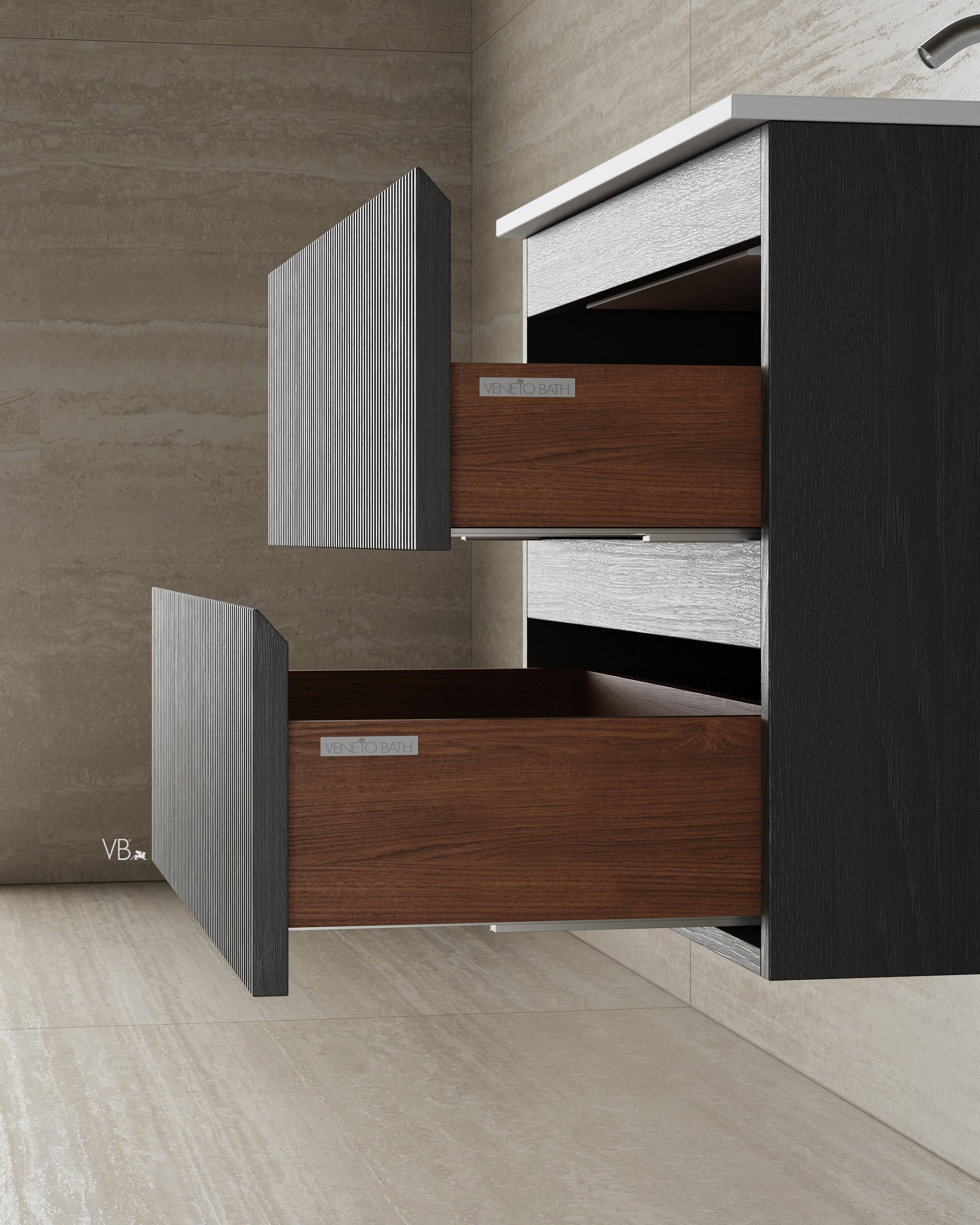 Meuble-lavabo mural en placage de bois de 30 po avec vasque en surface solide