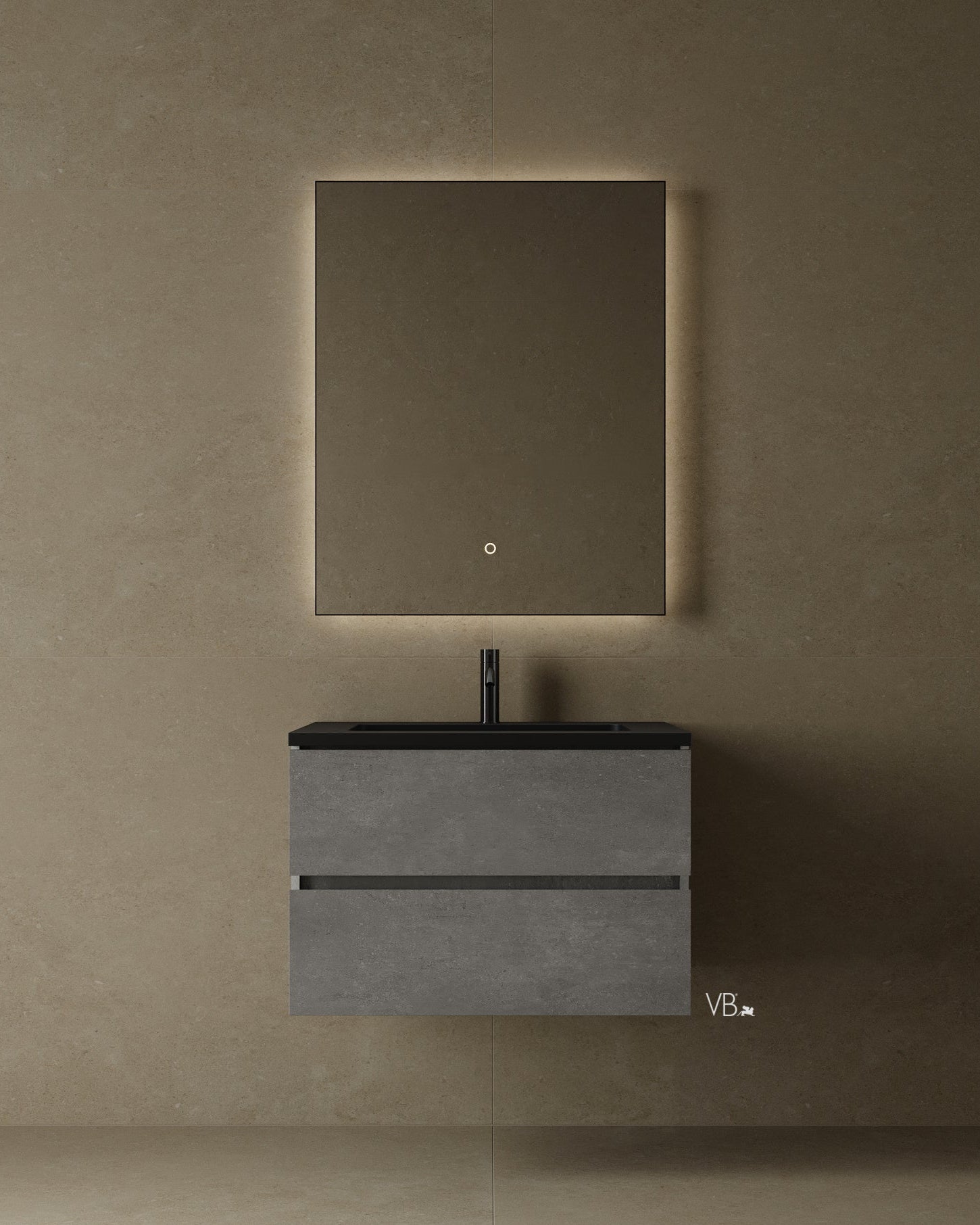 30" Wall Mounted Vanity With Black Countertop & Sink