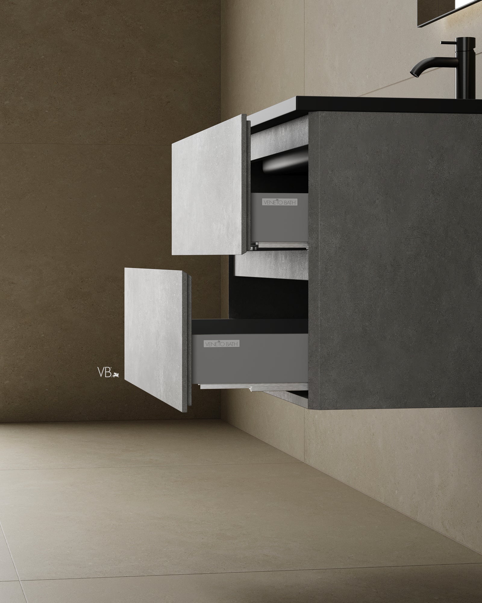 Meuble-lavabo mural de 30 po avec comptoir et lavabo noirs