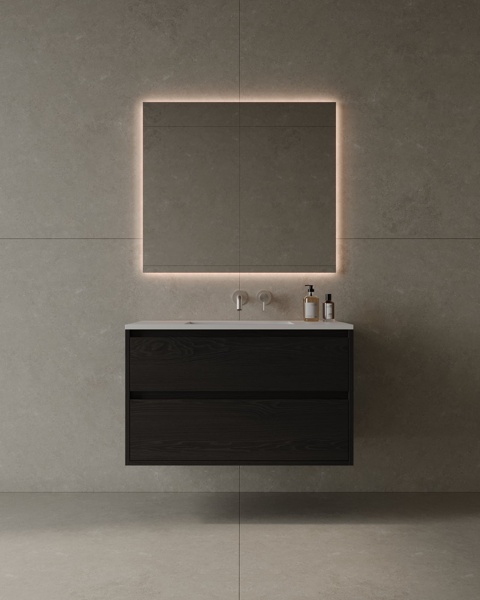 36" Wall-Mounted Wood Veneer Vanity With Solid Surface Basin