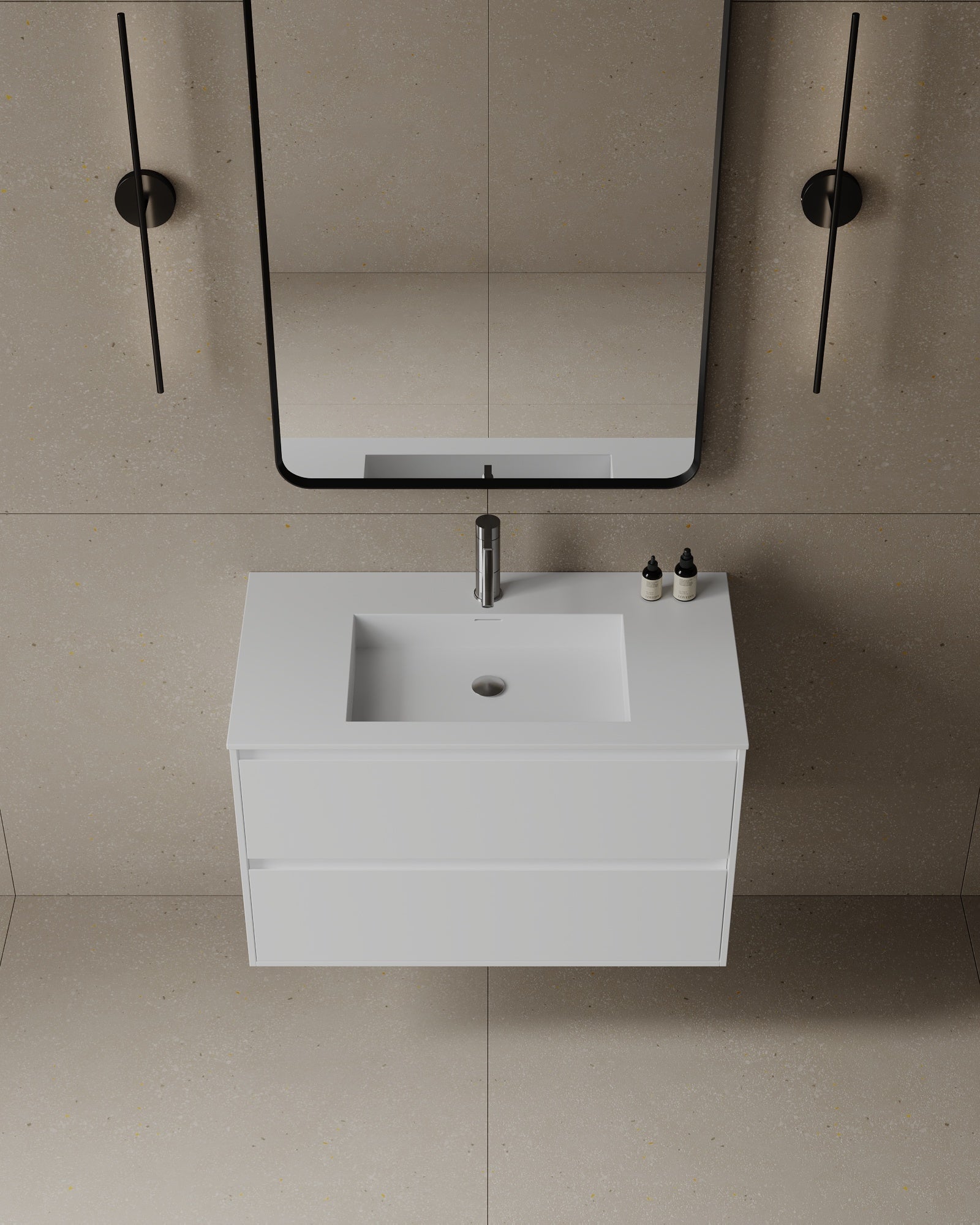 36" Wall-Mounted MDF Vanity with Solid Surface Countertop
