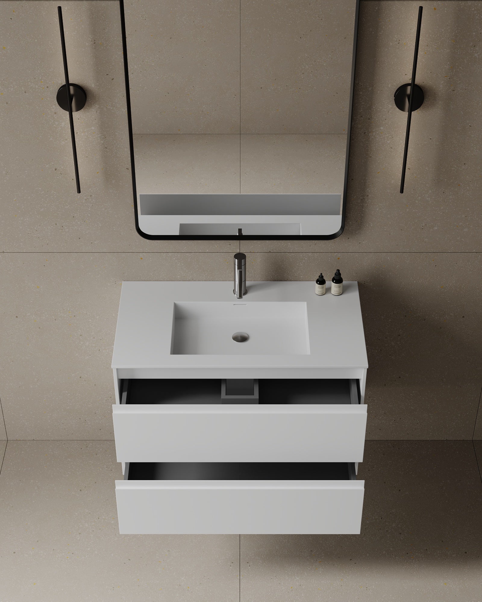 36" Wall-Mounted MDF Vanity with Solid Surface Countertop