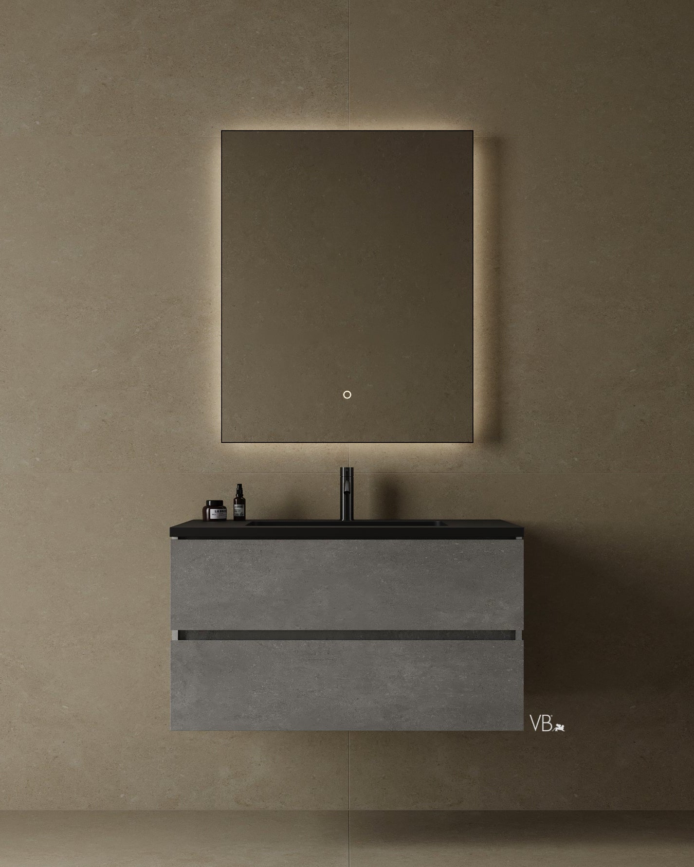 36" Wall Mounted Vanity With Black Countertop & Sink