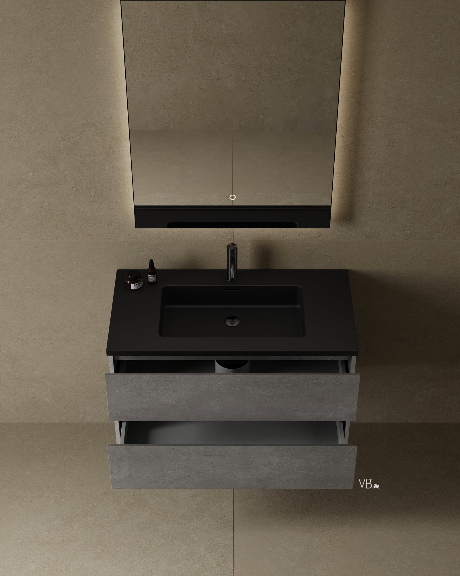 Meuble-lavabo mural de 91 cm avec comptoir et lavabo noirs