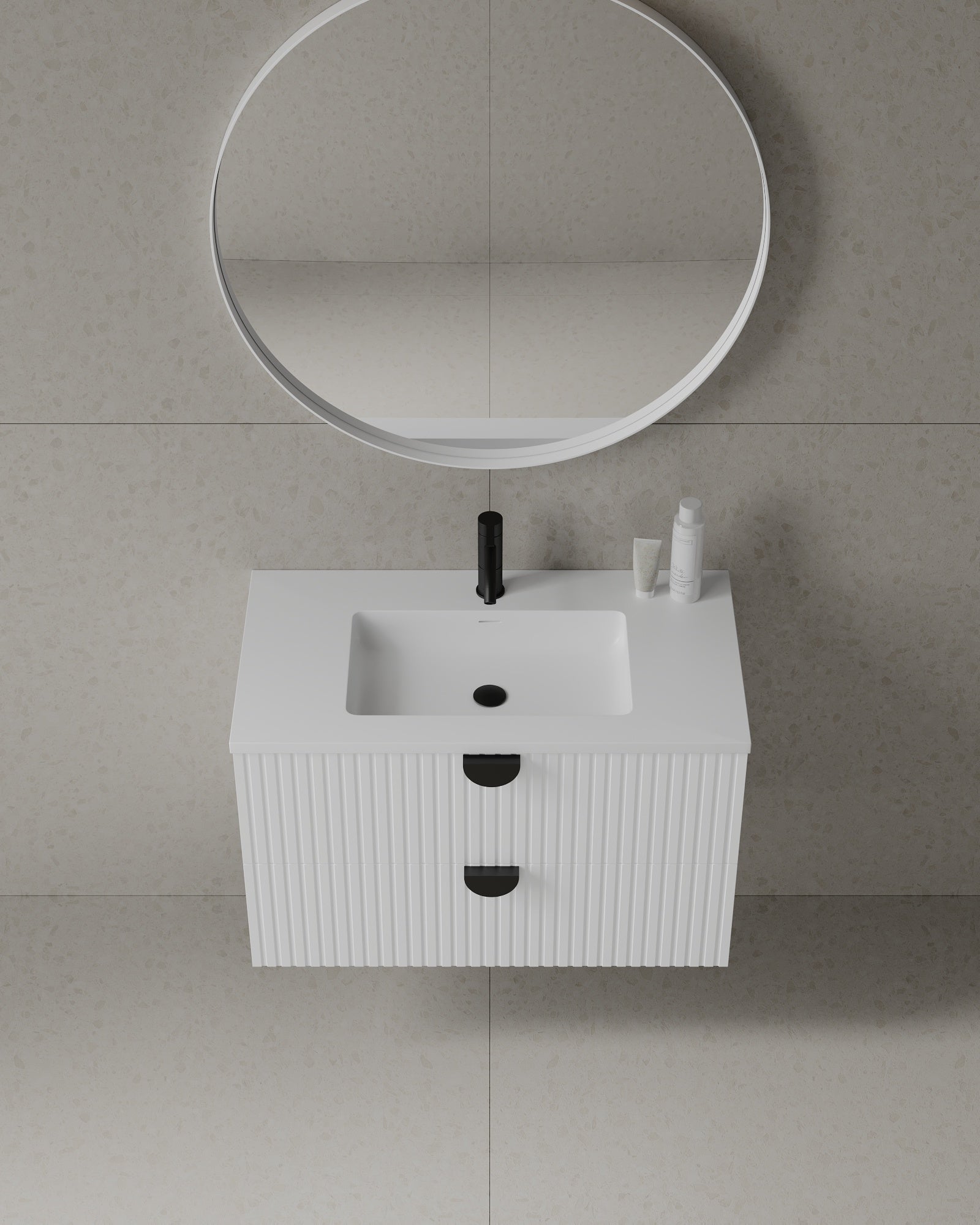 36" Wall-Mounted MDF Fluted Vanity With Acrylic Countertop