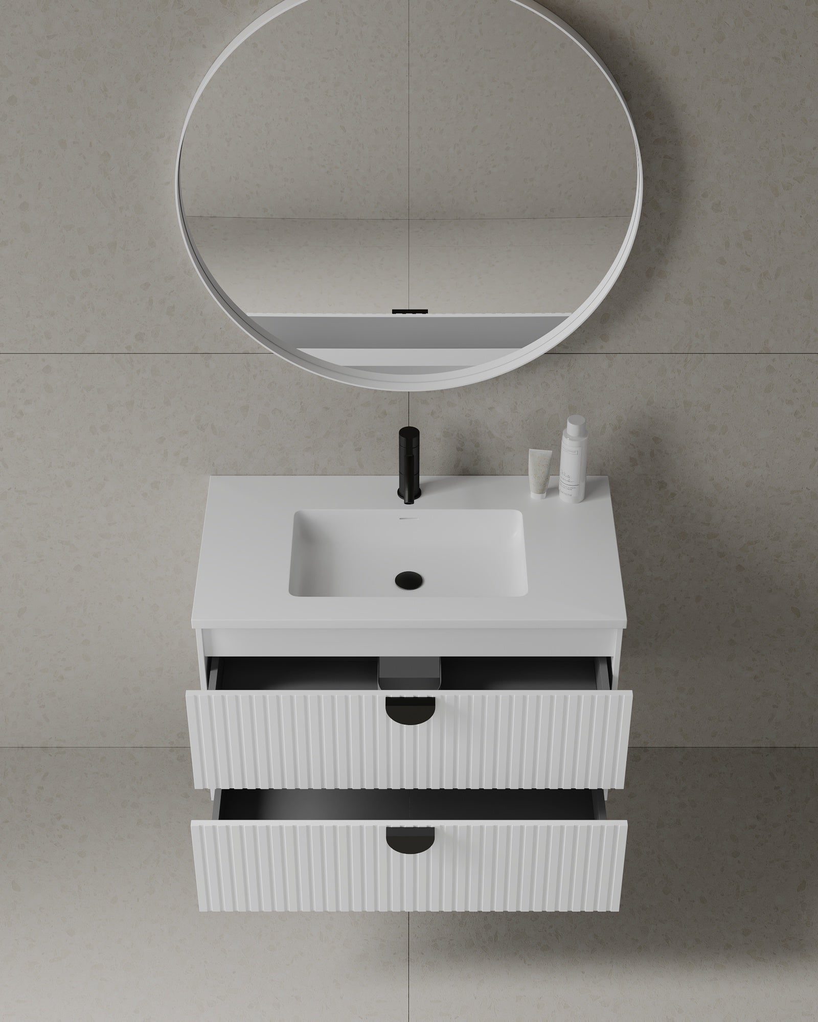 36" Wall-Mounted MDF Fluted Vanity With Acrylic Countertop