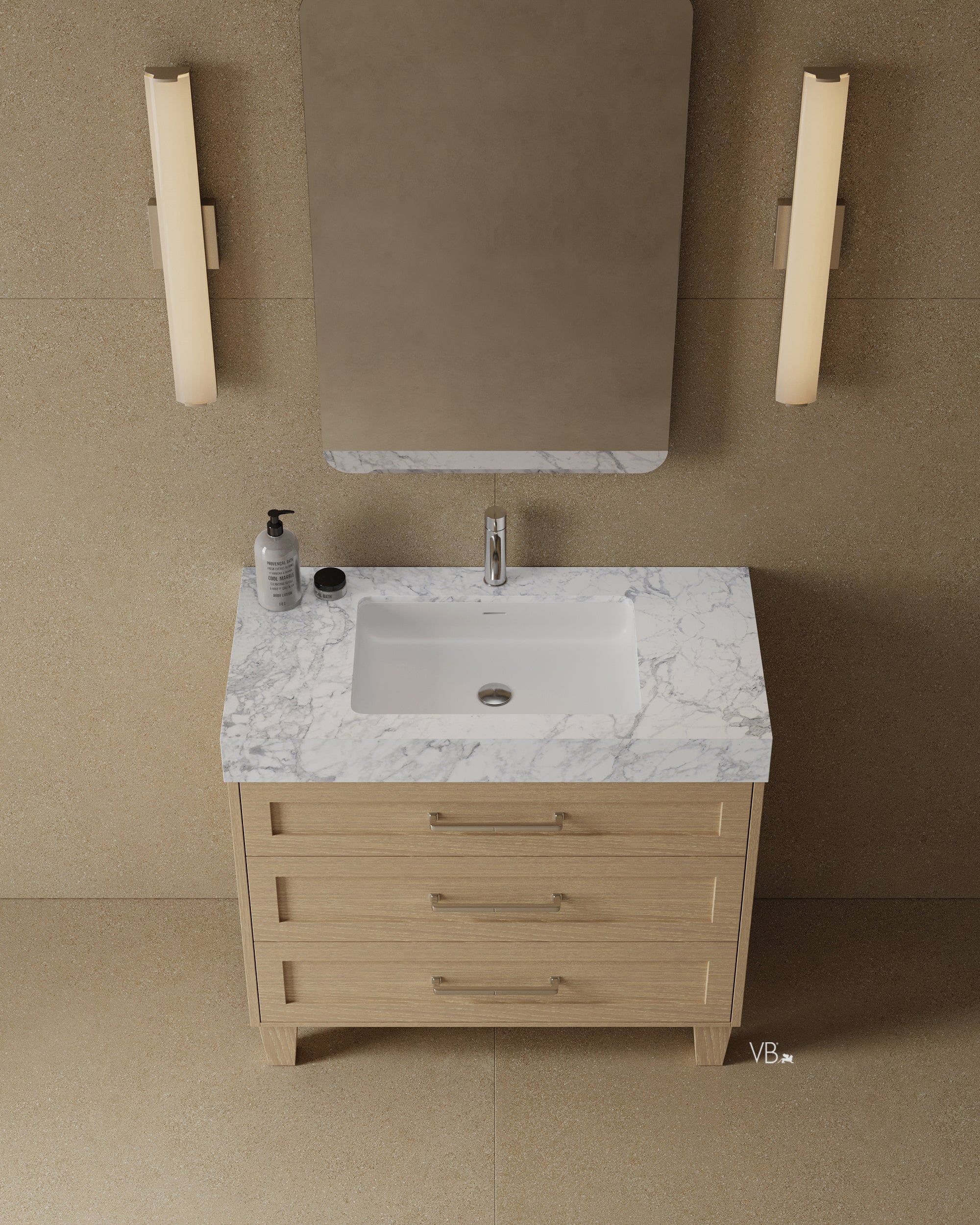 Meuble-lavabo de salle de bain de style shaker transitionnel de 36 po avec comptoir en quartz