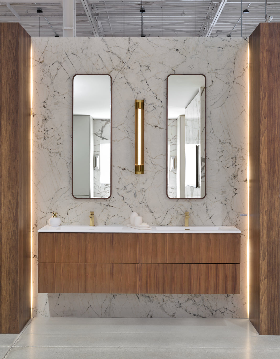 72" Wall-Mounted Wood Veneer Vanity With Solid Surface Basin