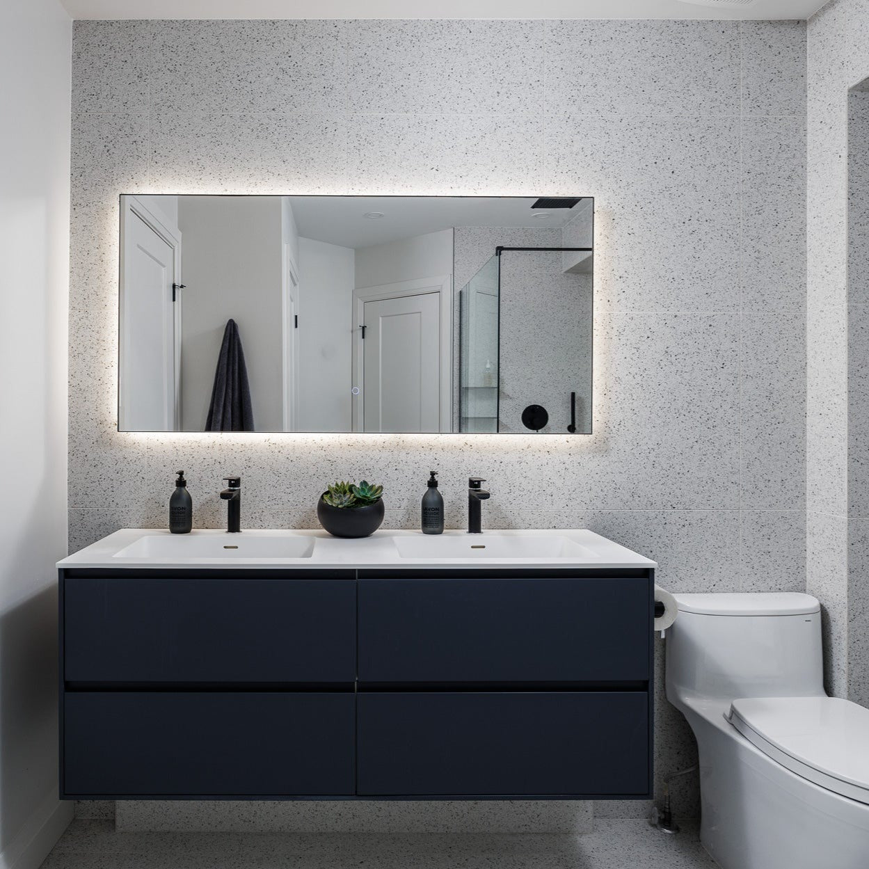 55" Wall-Mounted MDF Vanity with Solid Surface Countertop