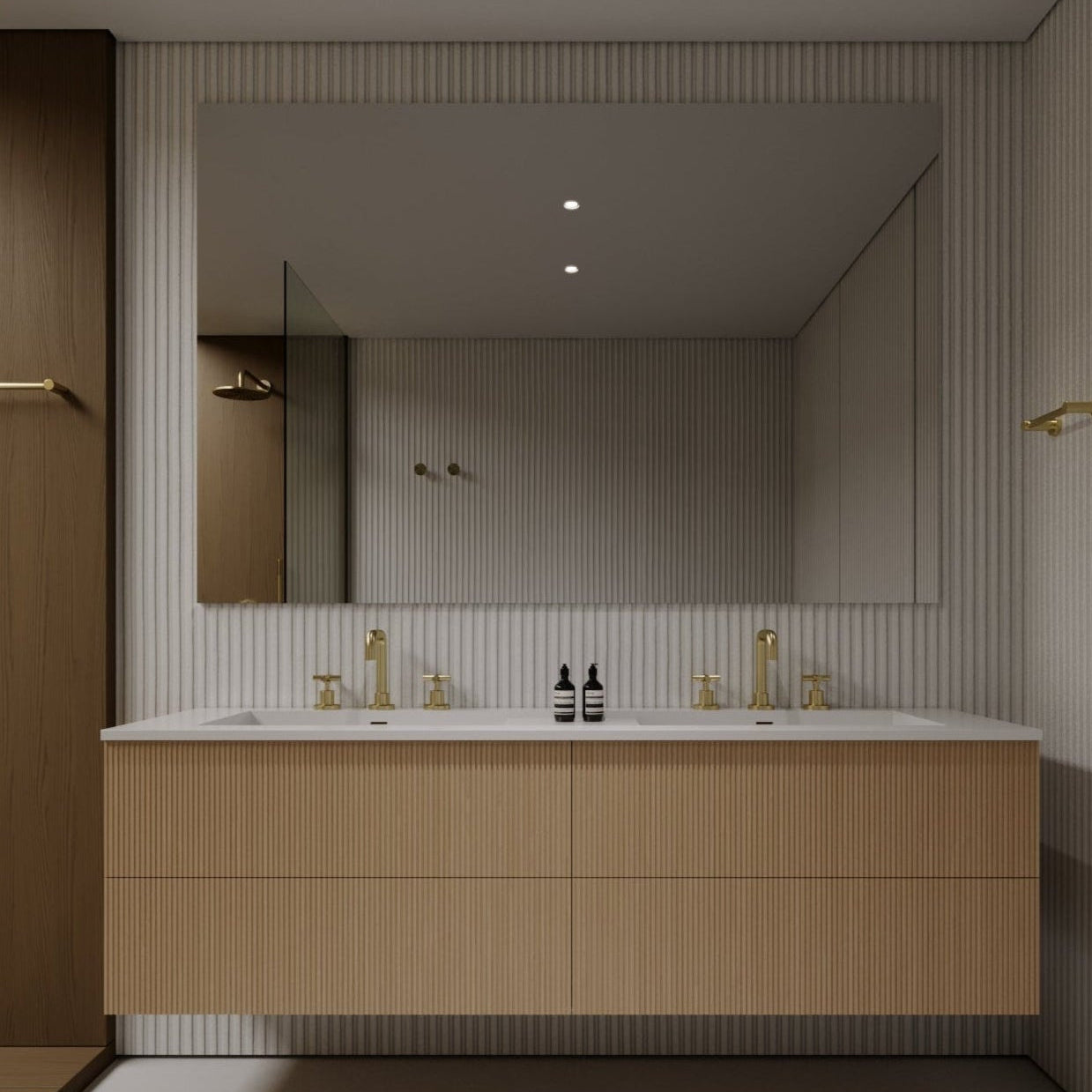 59" Wall-Mounted Wood Veneer Vanity With Solid Surface Basin