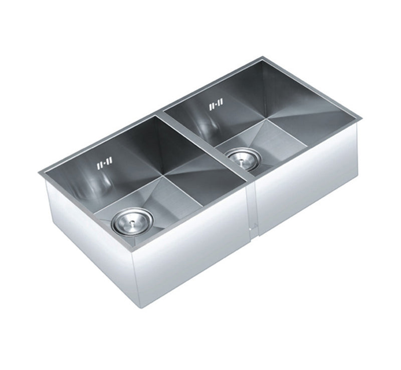 KC 3219A - 32" x 19" Square Stainless Steel Double Bowl Sink