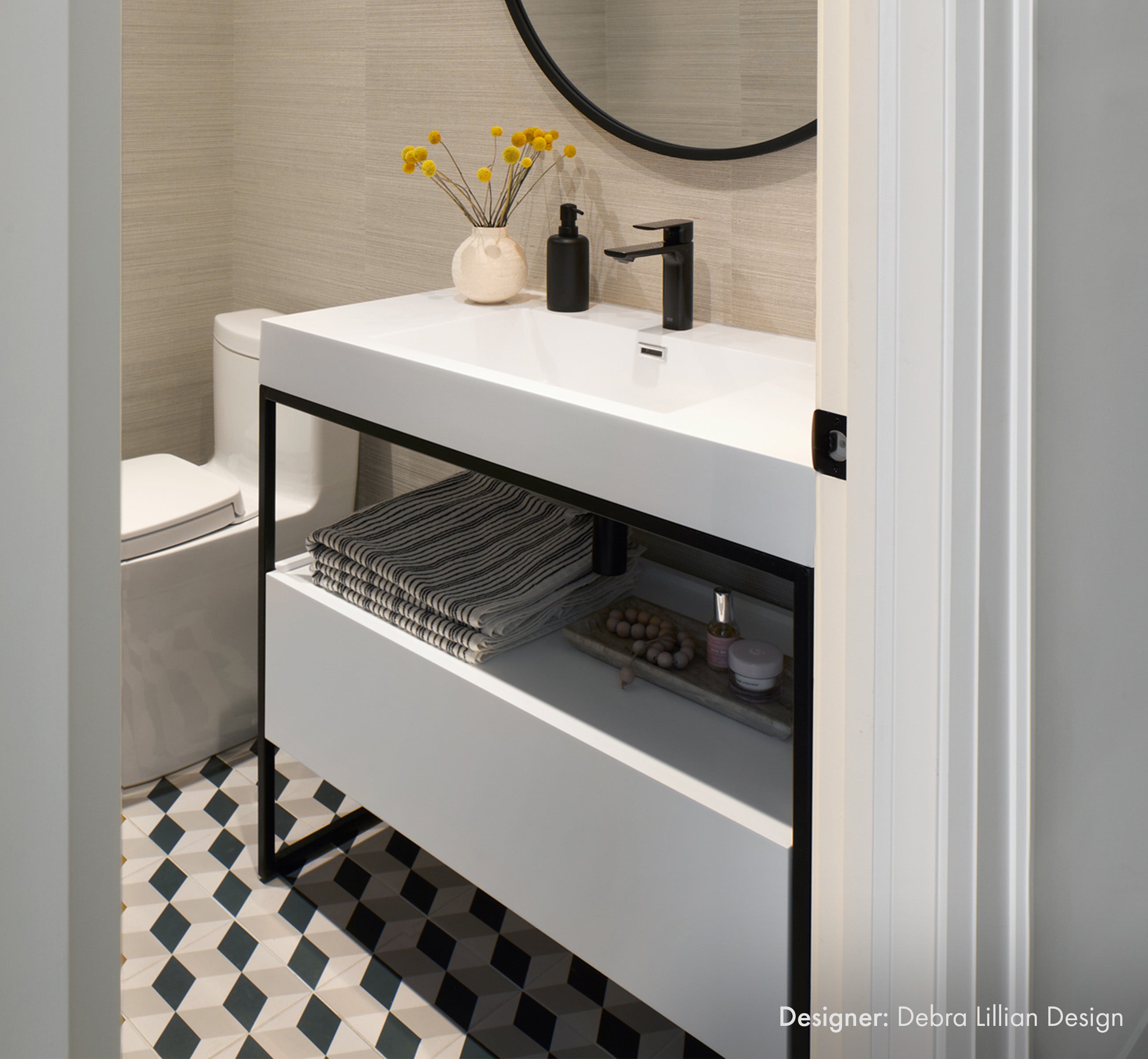 39" Freestanding Industrial Style Black Metal Frame Vanity