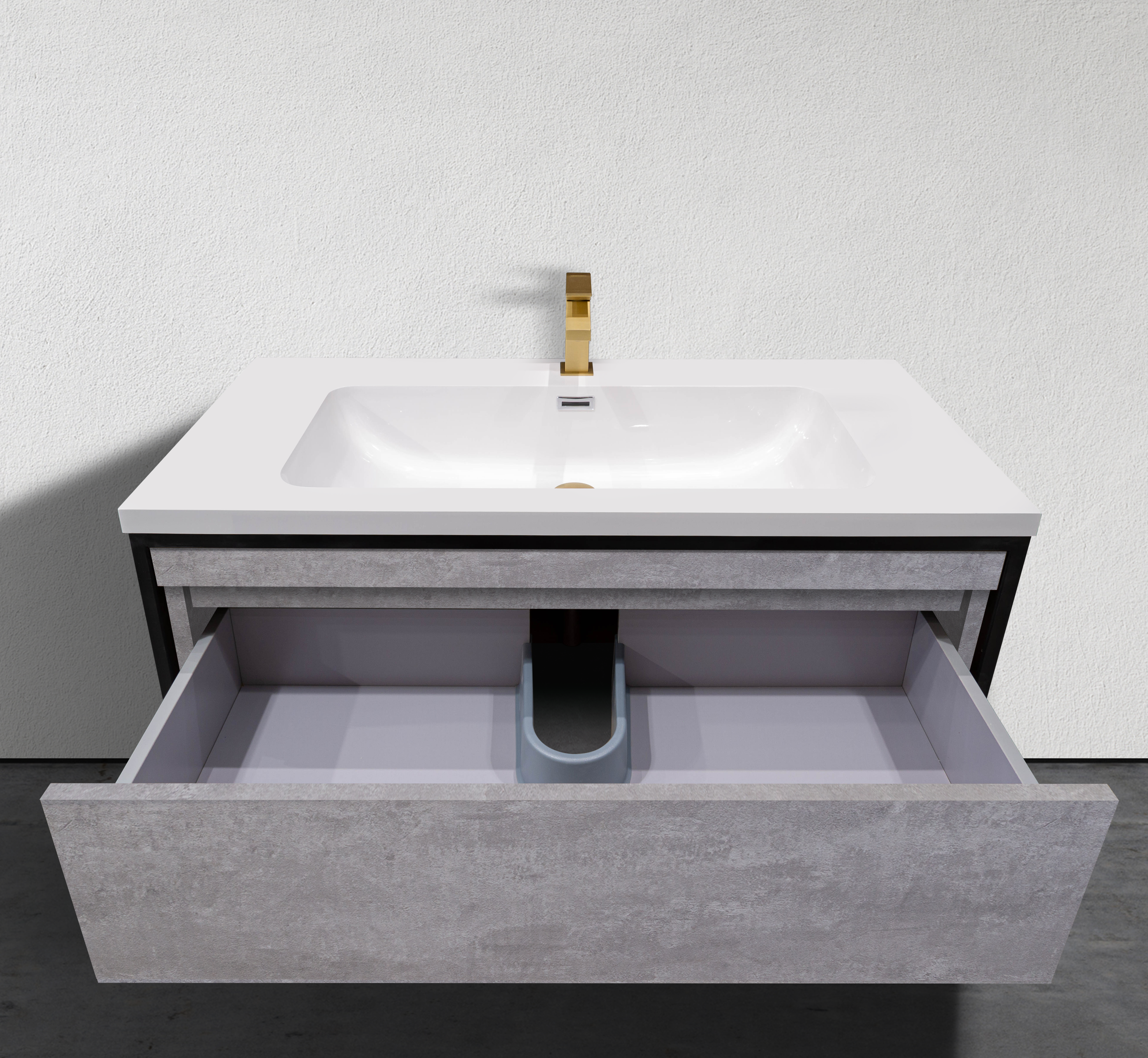 Meuble-lavabo mural moderne en mélamine noire de 39 po