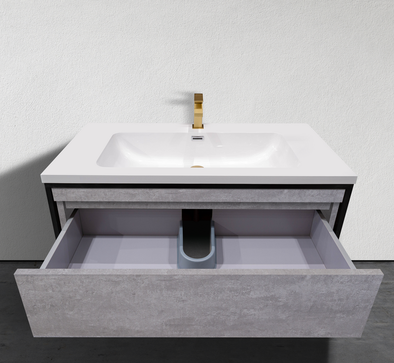 MC 1000MB - 39" Floating Modern Bathroom Vanity with Industrial Style Black Metal Frames
