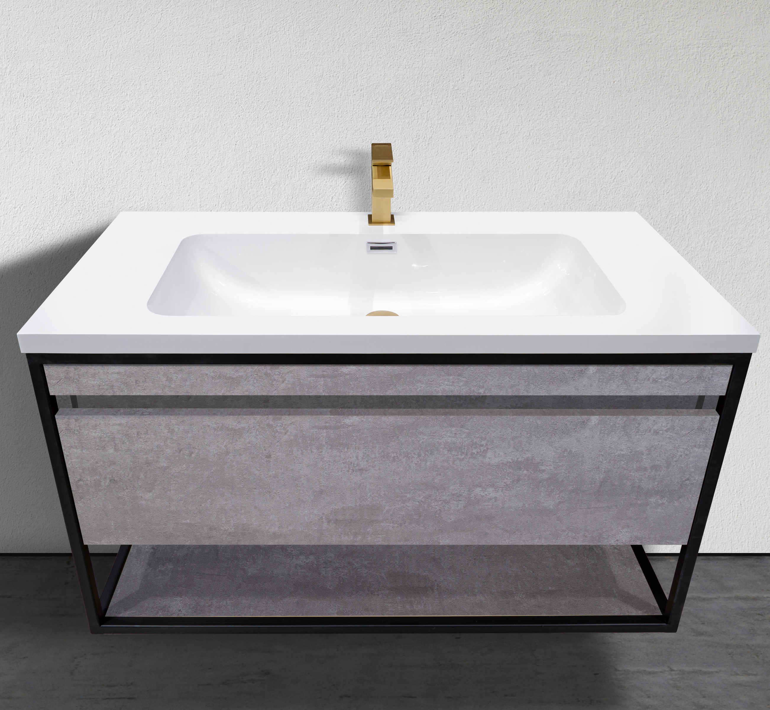 Meuble-lavabo mural moderne en mélamine noire de 39 po