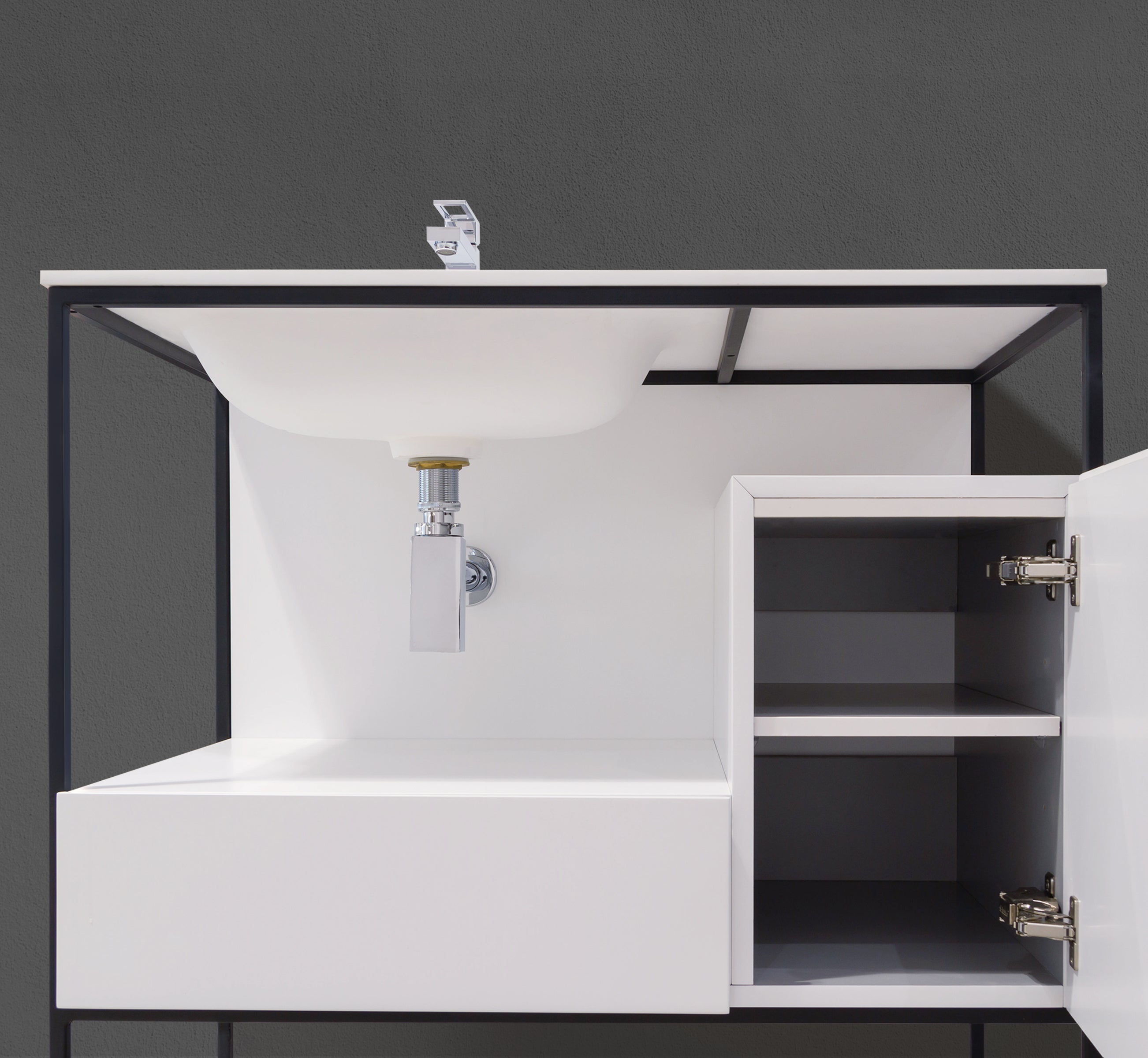 MC 2701 front view with cabinet drawer open and P trap