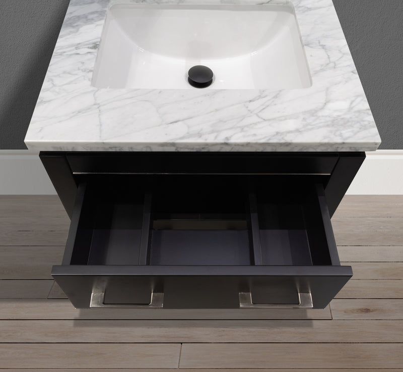 MC 4001-30 - 30" Black Single Sink Bathroom Vanity with Carrara Marble Countertop