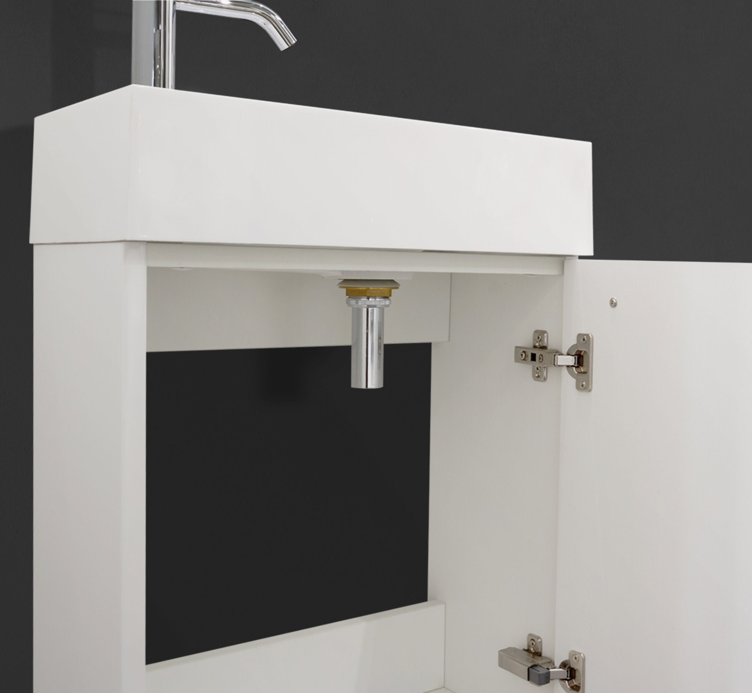 MC 460 side view with cabinet open to expose plumbing