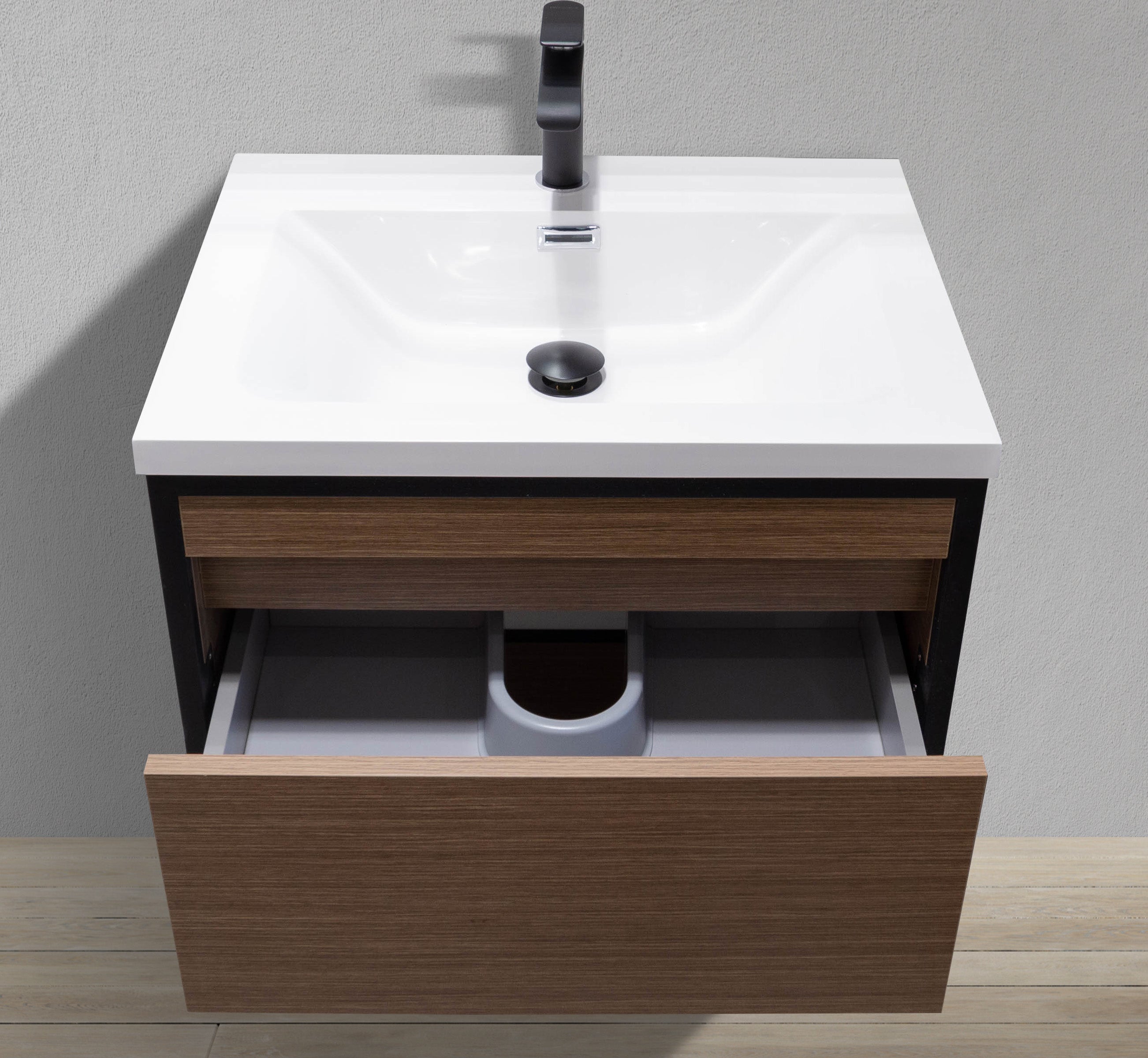 Meuble-lavabo mural moderne de 24 po avec cadre noir en mélamine