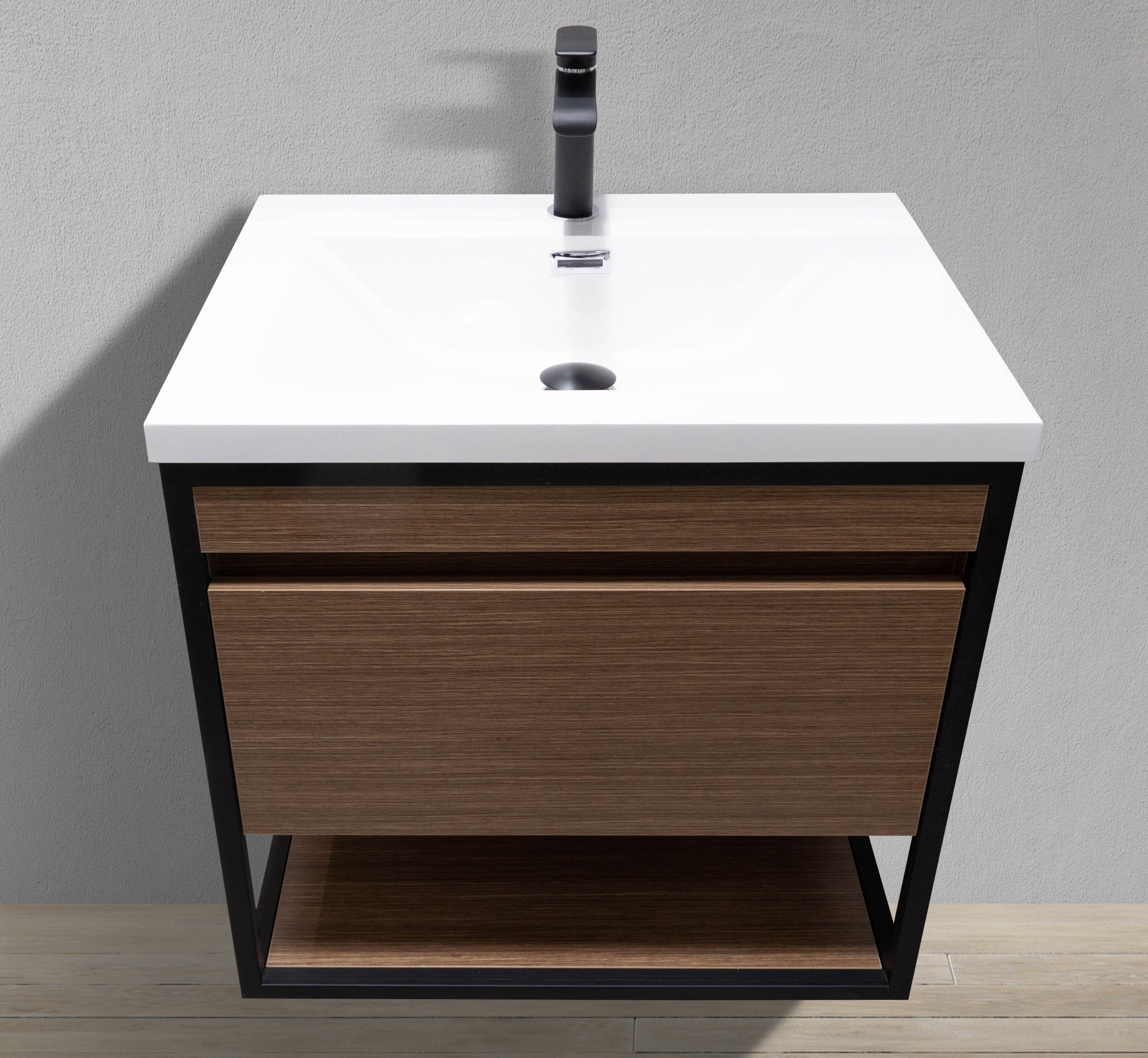 Meuble-lavabo mural moderne de 24 po avec cadre noir en mélamine