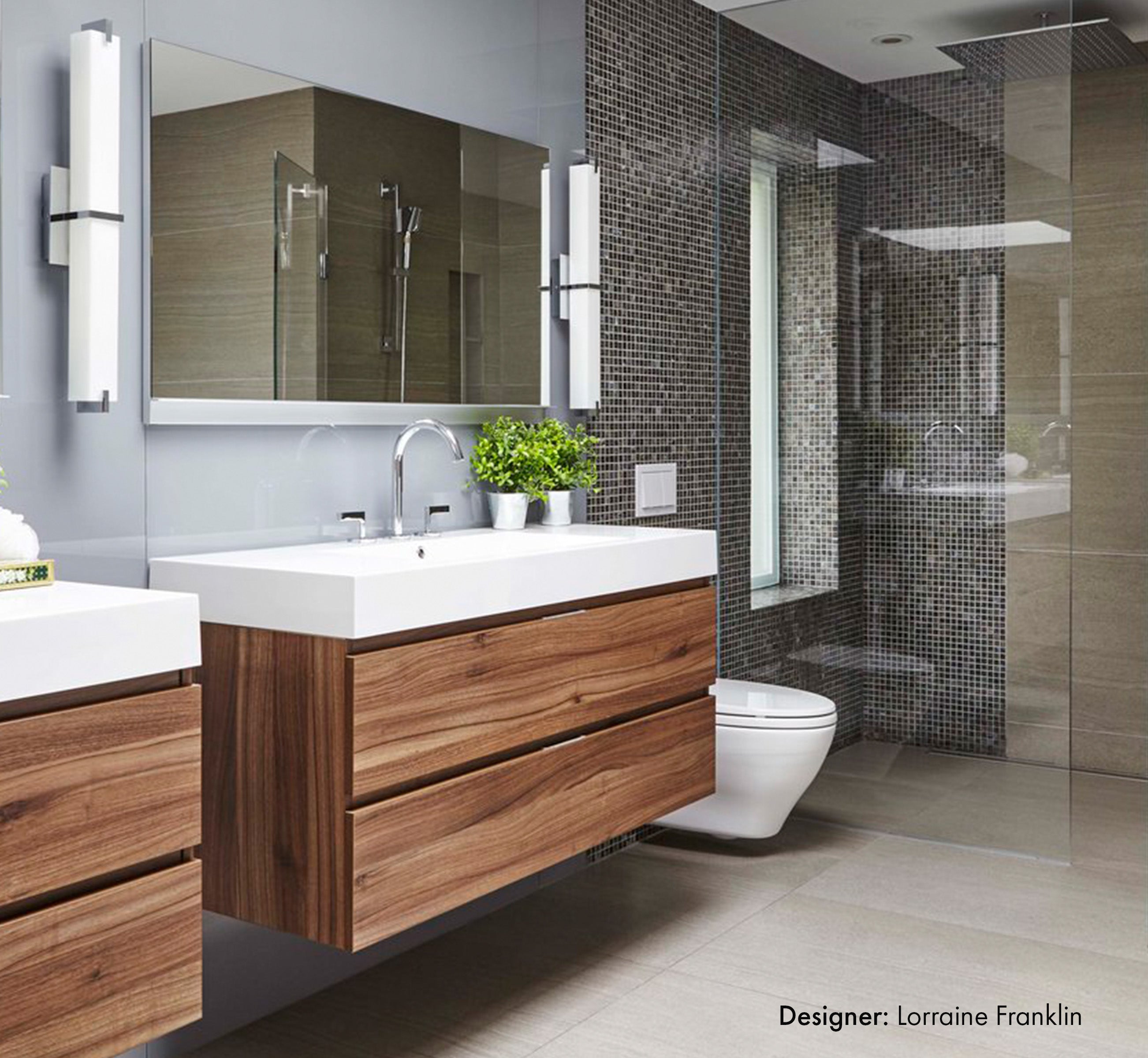Meuble-lavabo mural moderne à deux tiroirs en mélamine de 47 po