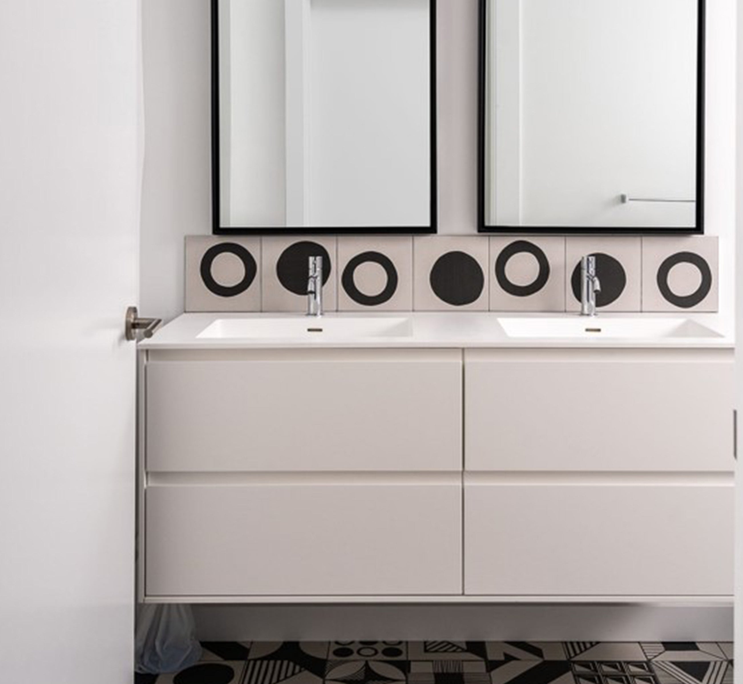 55" Wall-Mounted MDF Vanity with Solid Surface Countertop