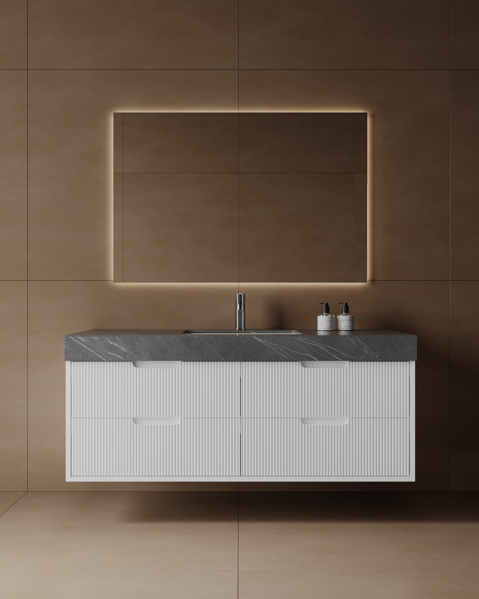 Meuble-lavabo flottant cannelé de 55 po avec évier simple