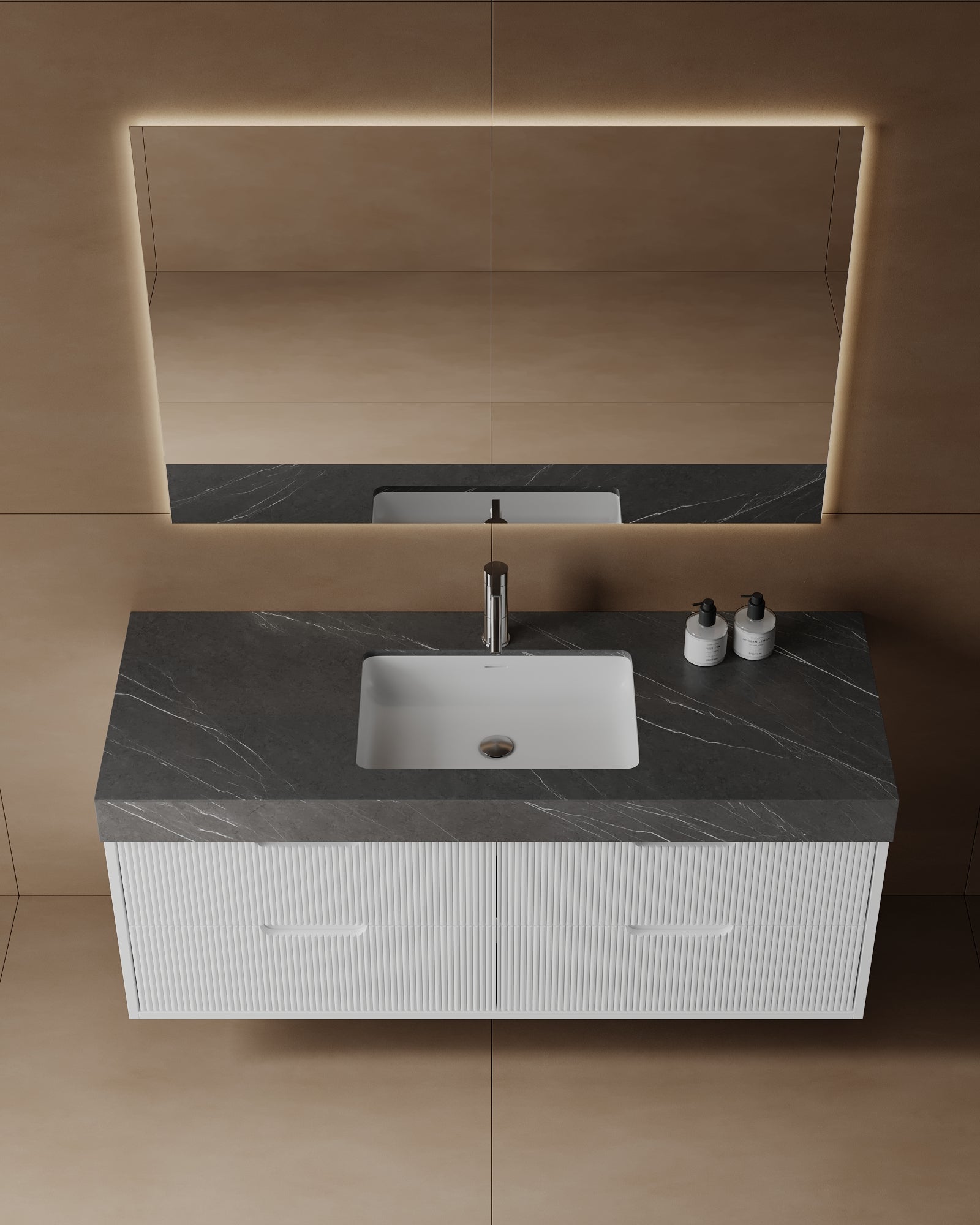 Meuble-lavabo flottant cannelé de 55 po avec évier simple