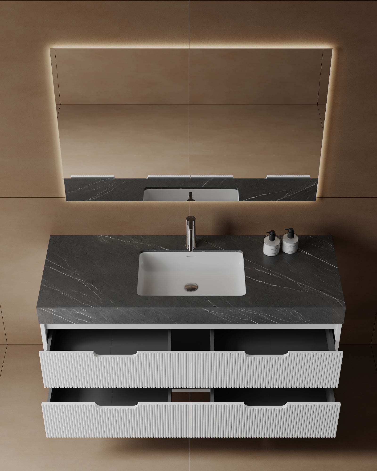 Meuble-lavabo flottant cannelé de 55 po avec évier simple