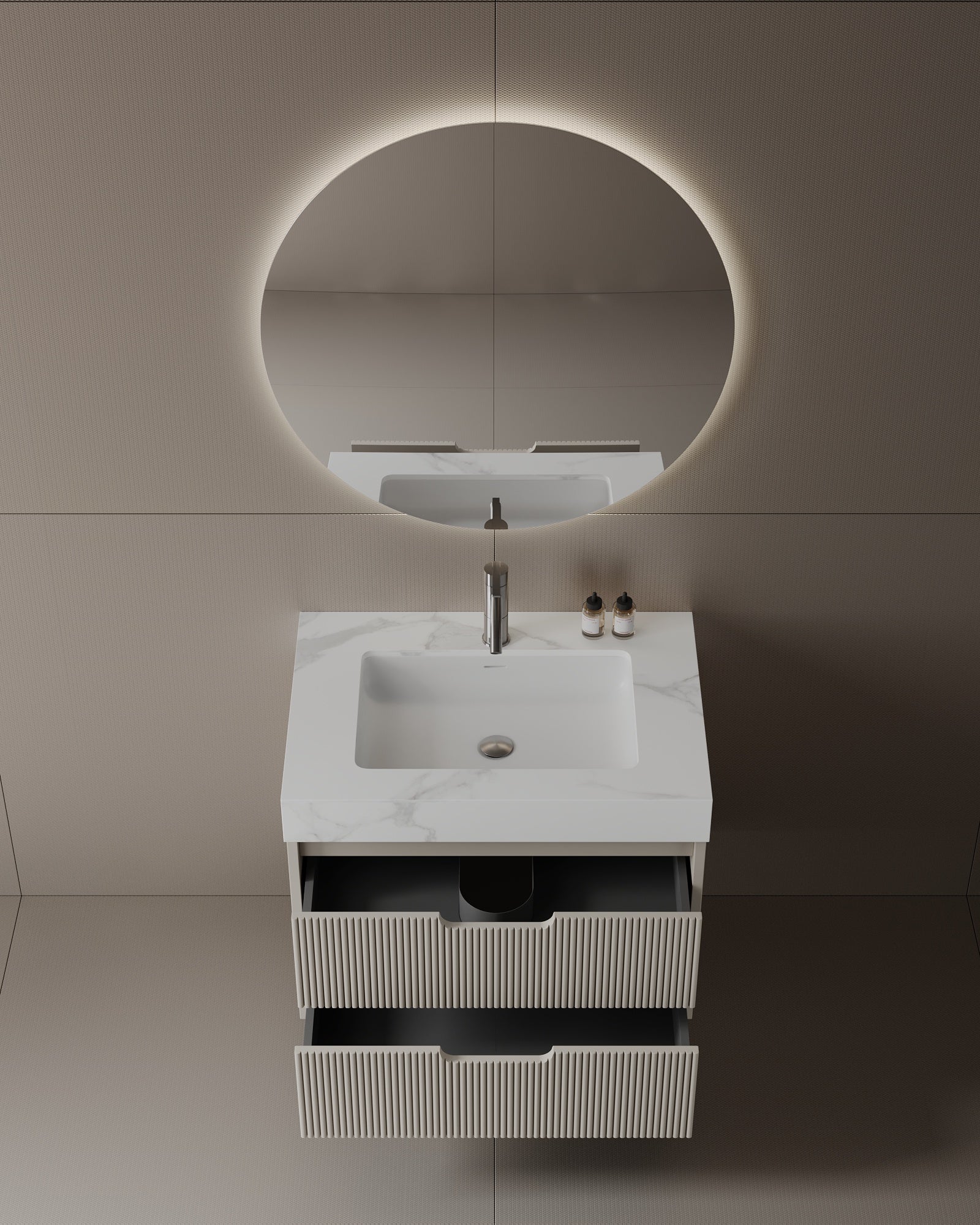 Meuble-lavabo flottant cannelé de 30 po avec évier simple