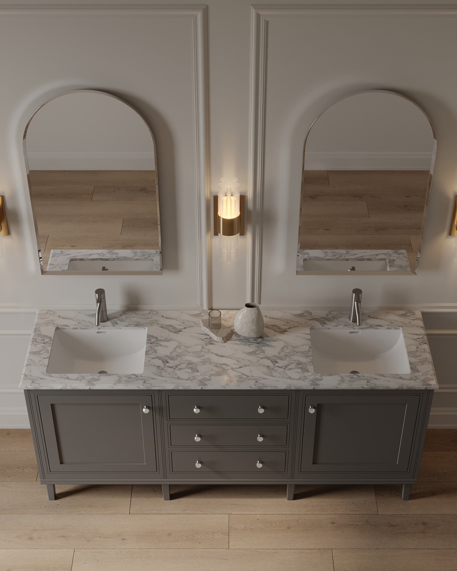 72" Freestanding Transitional Vanity with Marble Countertop