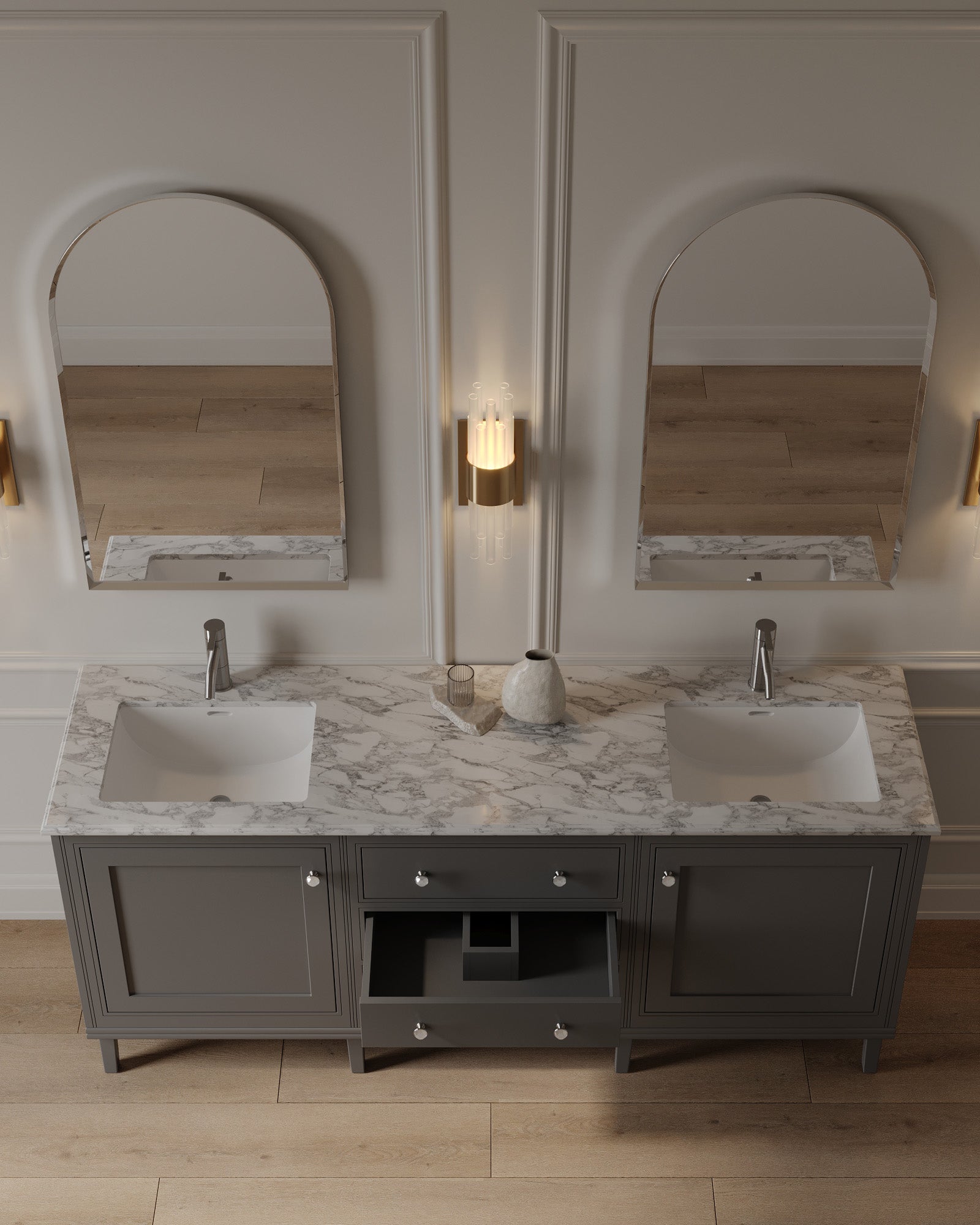 72" Freestanding Transitional Vanity with Marble Countertop