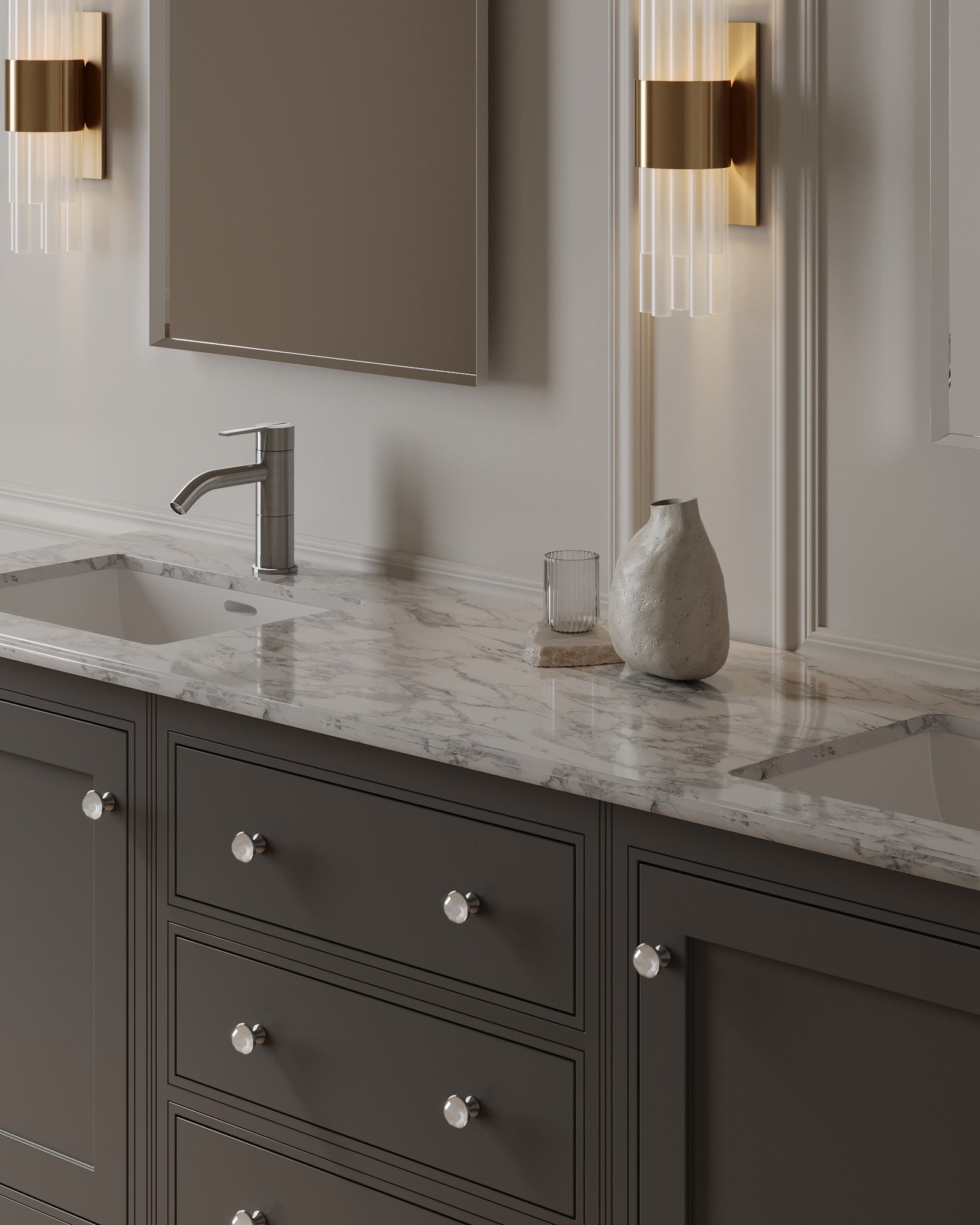 72" Freestanding Transitional Vanity with Marble Countertop