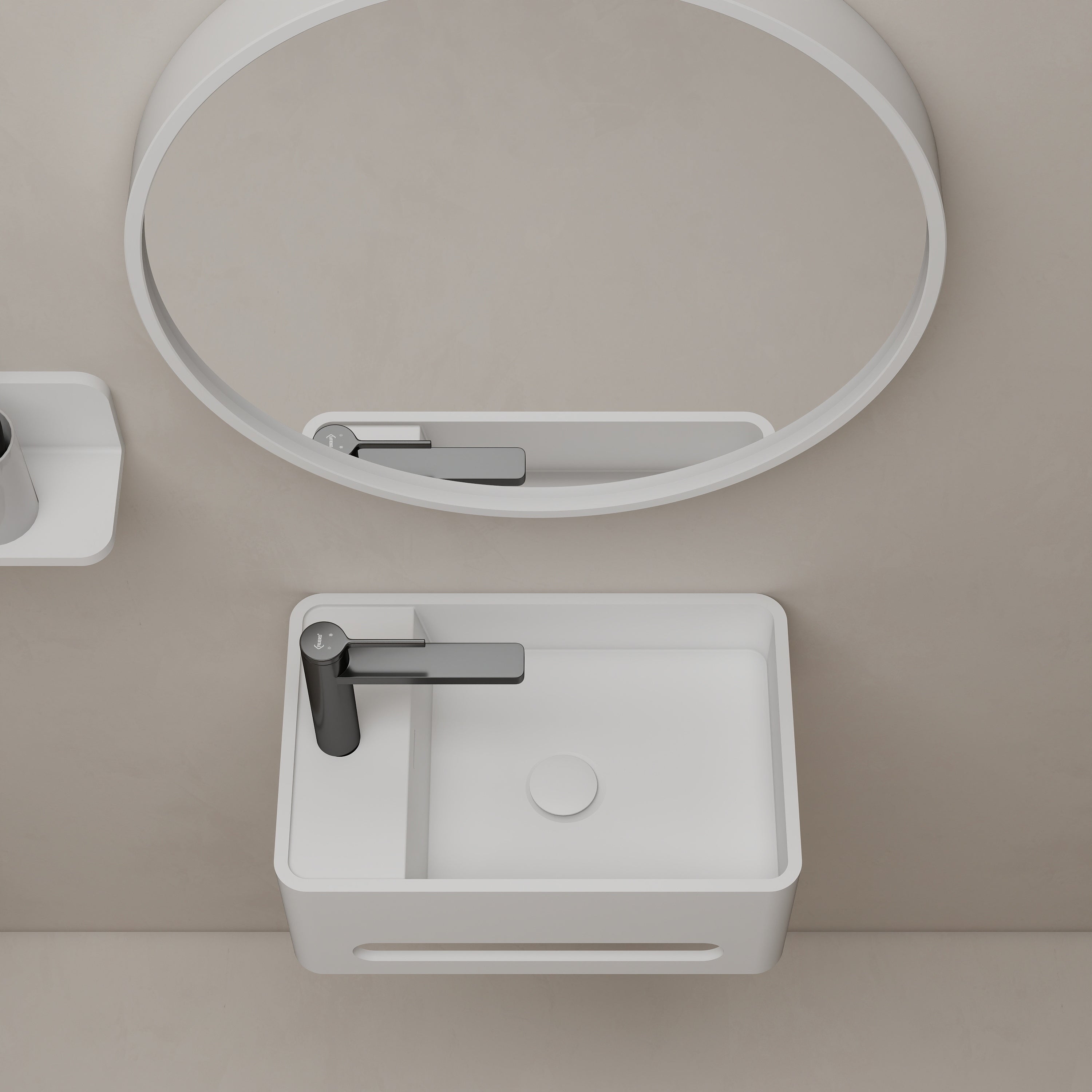 Lavabo de salle de bain mural en pierre de 15 po, blanc mat