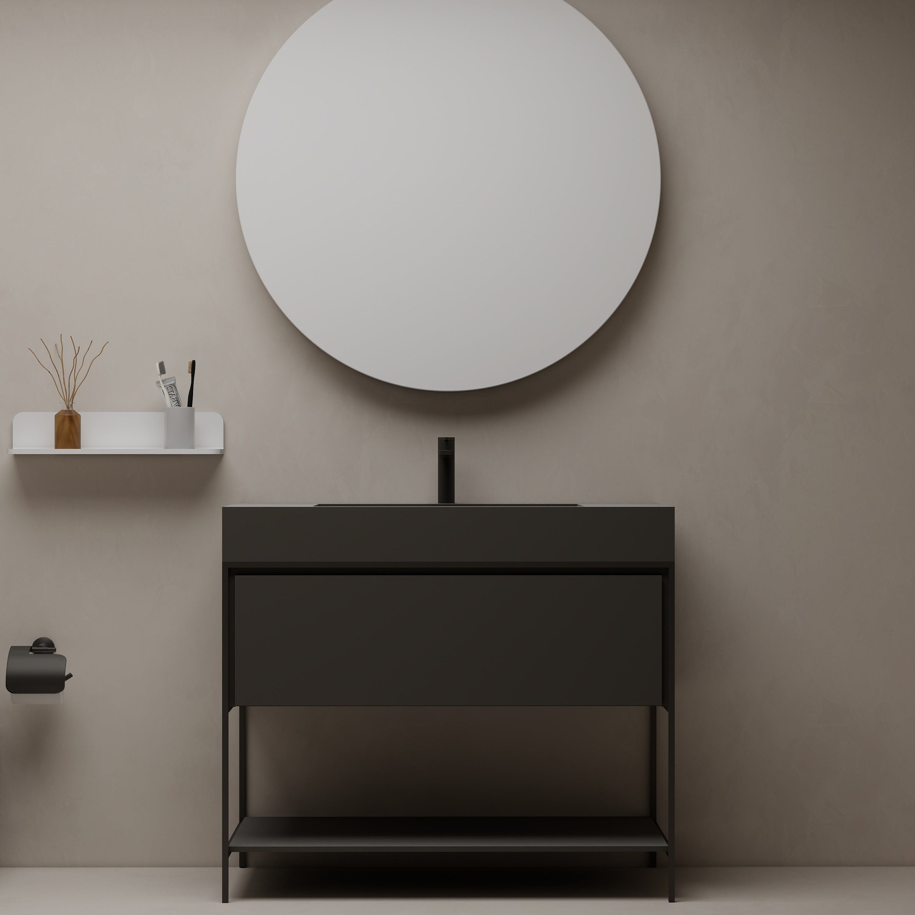 39"  Metal Frame Integrated I-Stone Sink Vanity