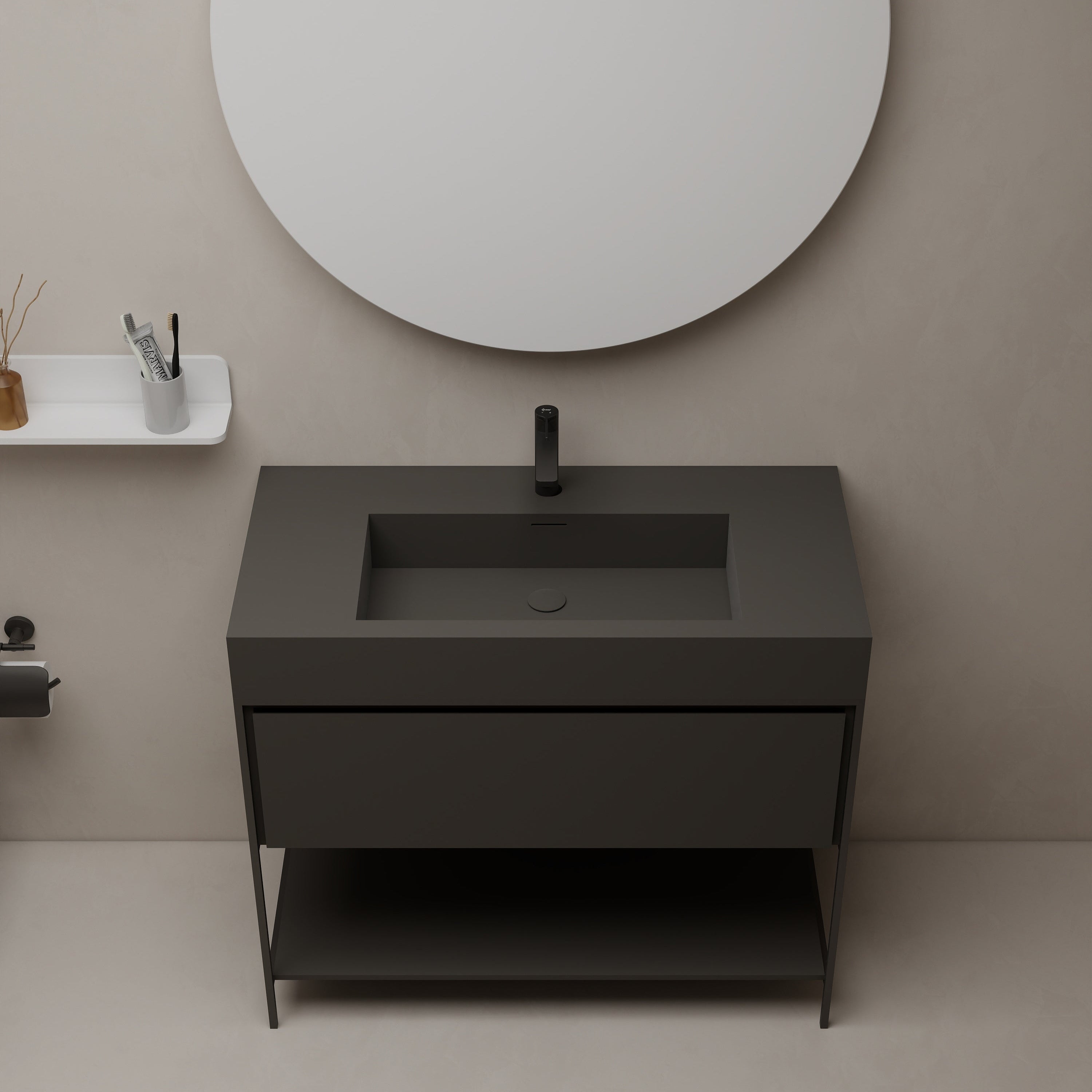 39"  Metal Frame Integrated I-Stone Sink Vanity