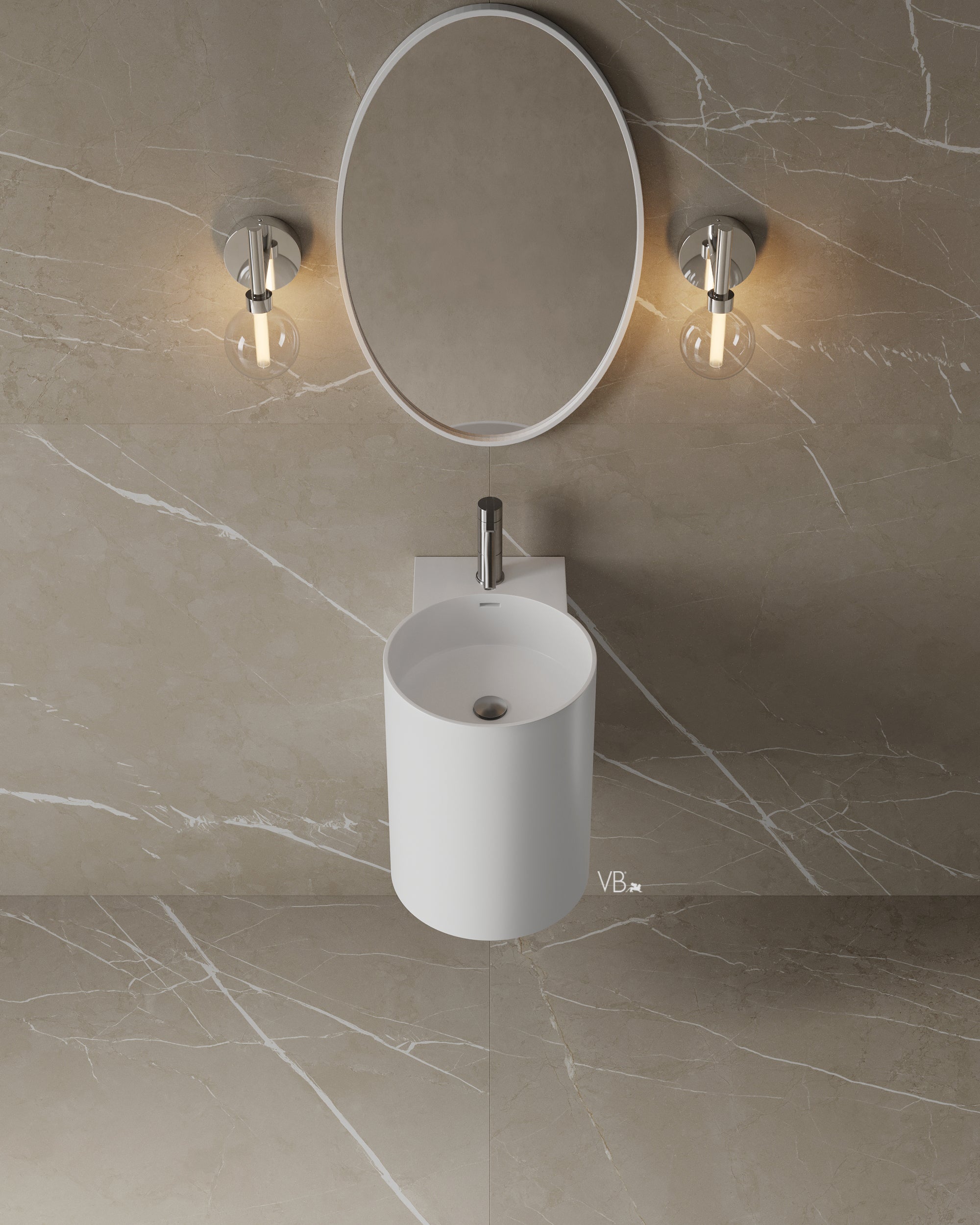 15" Wall-Mounted Round Solid Surface I-Stone Basin