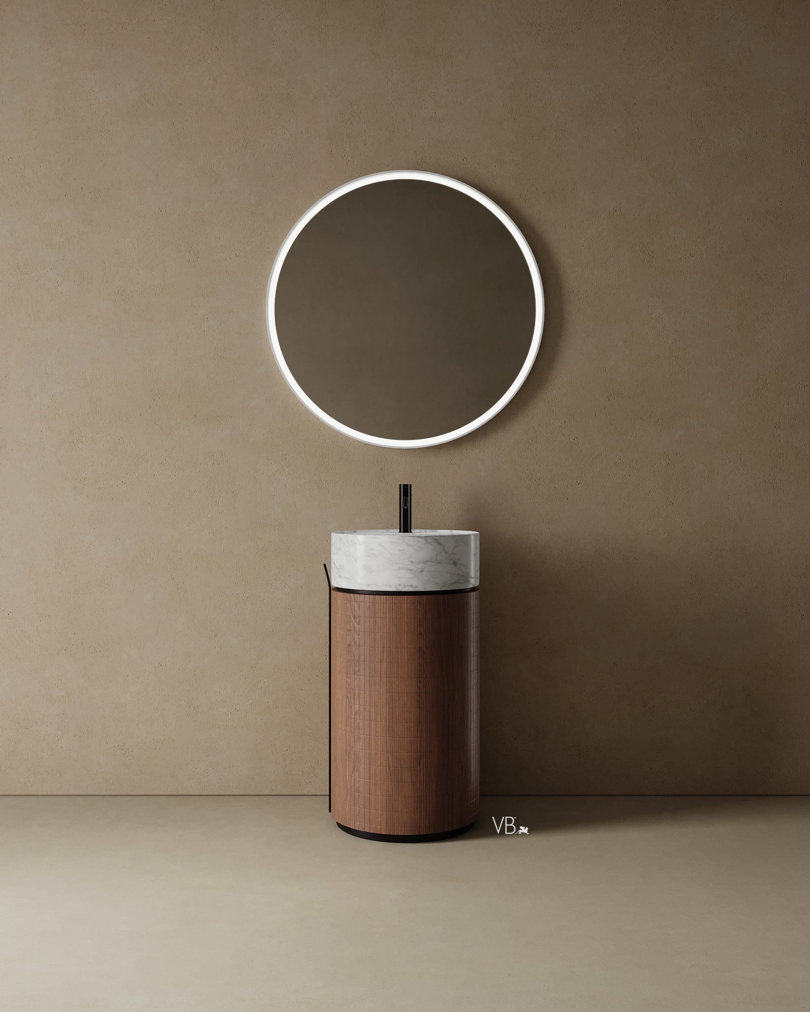 18" Freestanding Basin in Walnut With Marble Sink