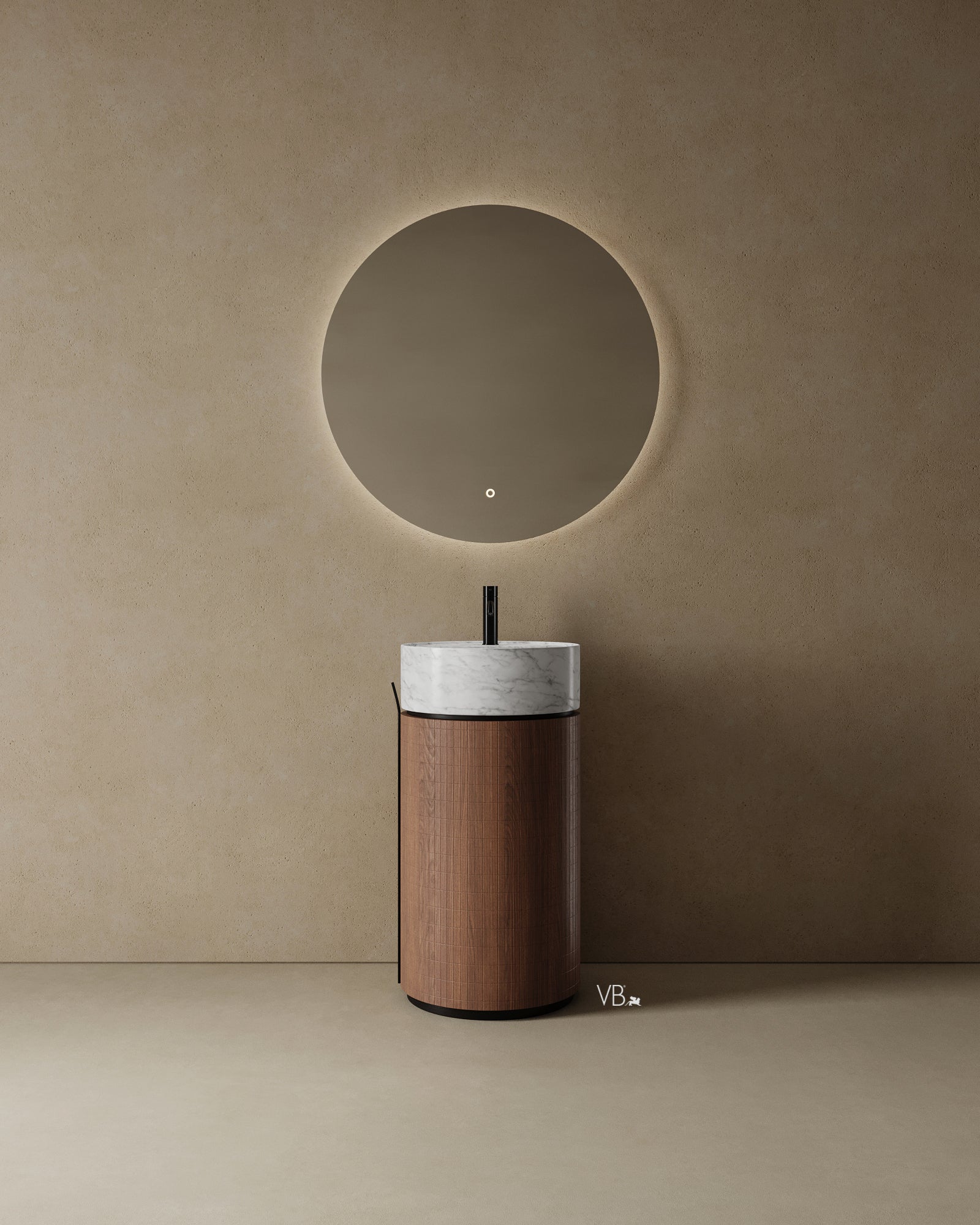 18" Freestanding Basin in Walnut With Marble Sink