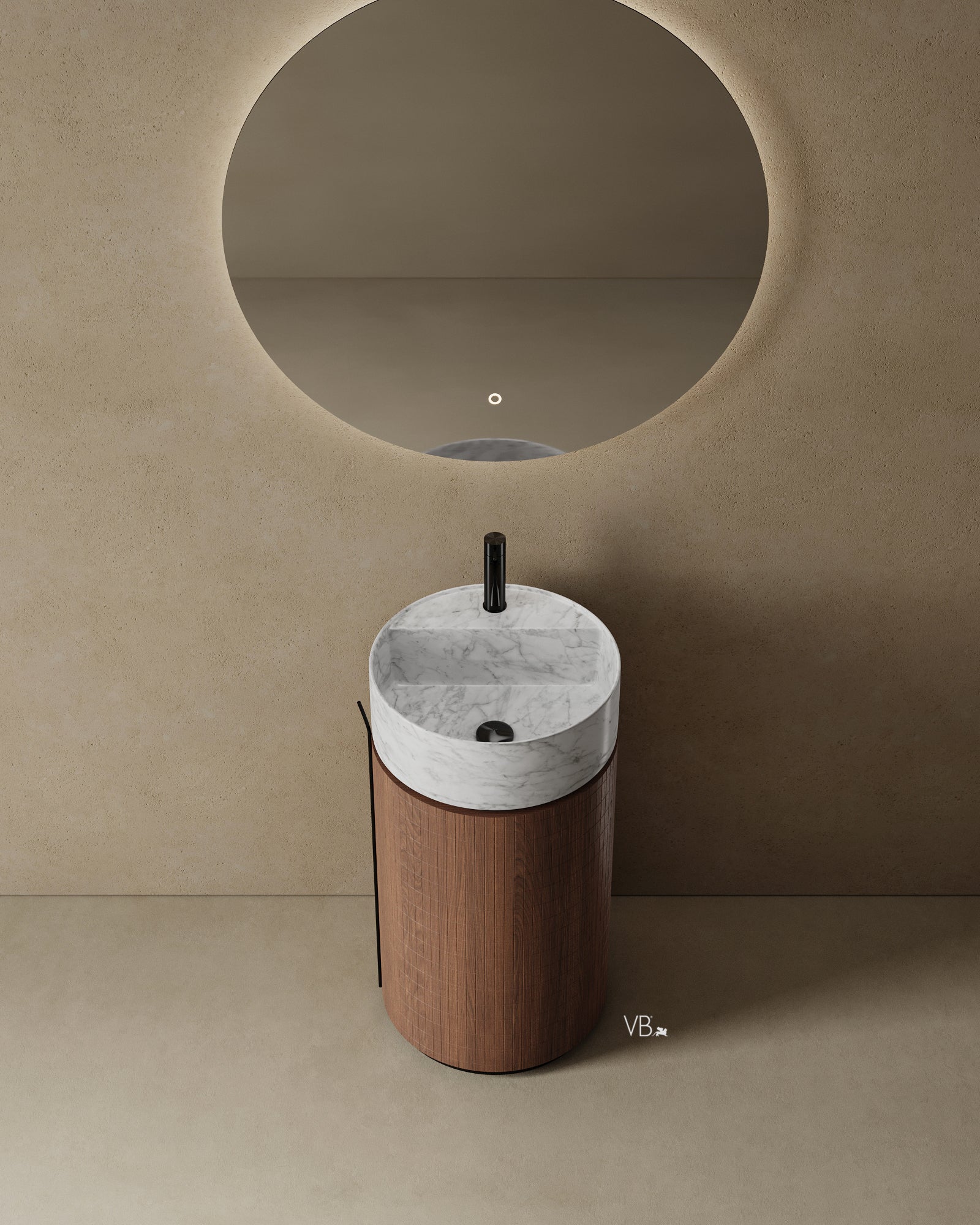 Lavabo sur colonne de salle de bain moderne de 15 po avec finition en noyer et chêne