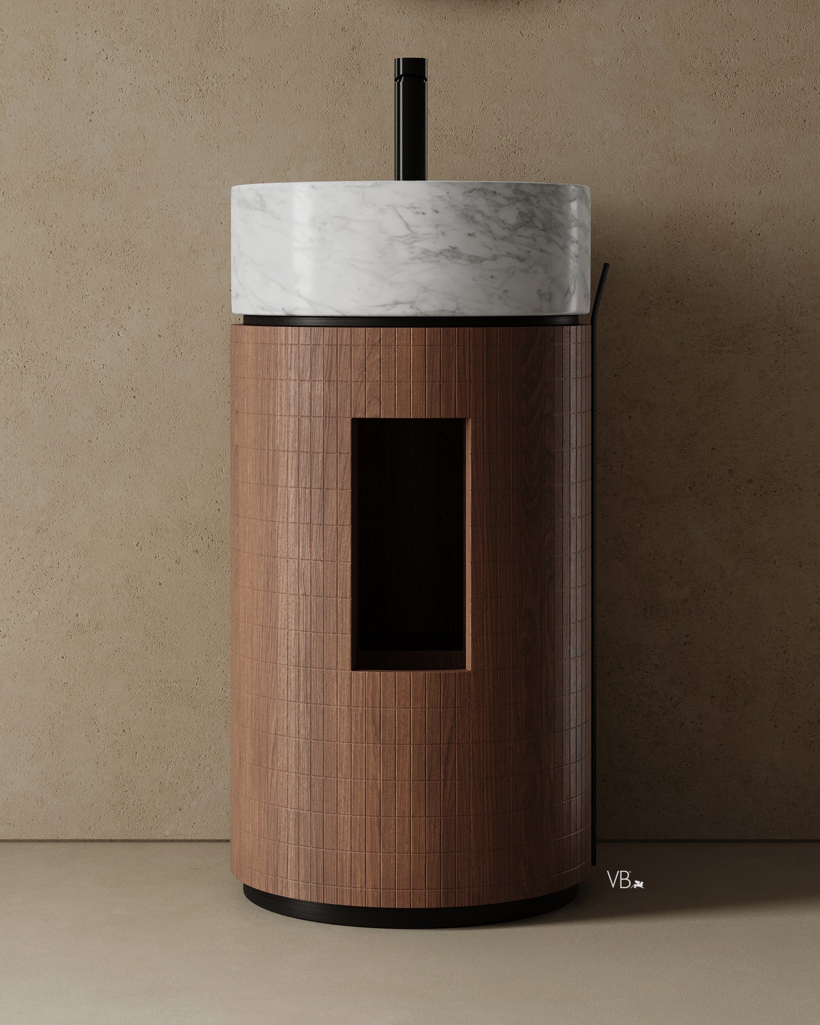 Lavabo sur colonne de salle de bain moderne de 15 po avec finition en noyer et chêne