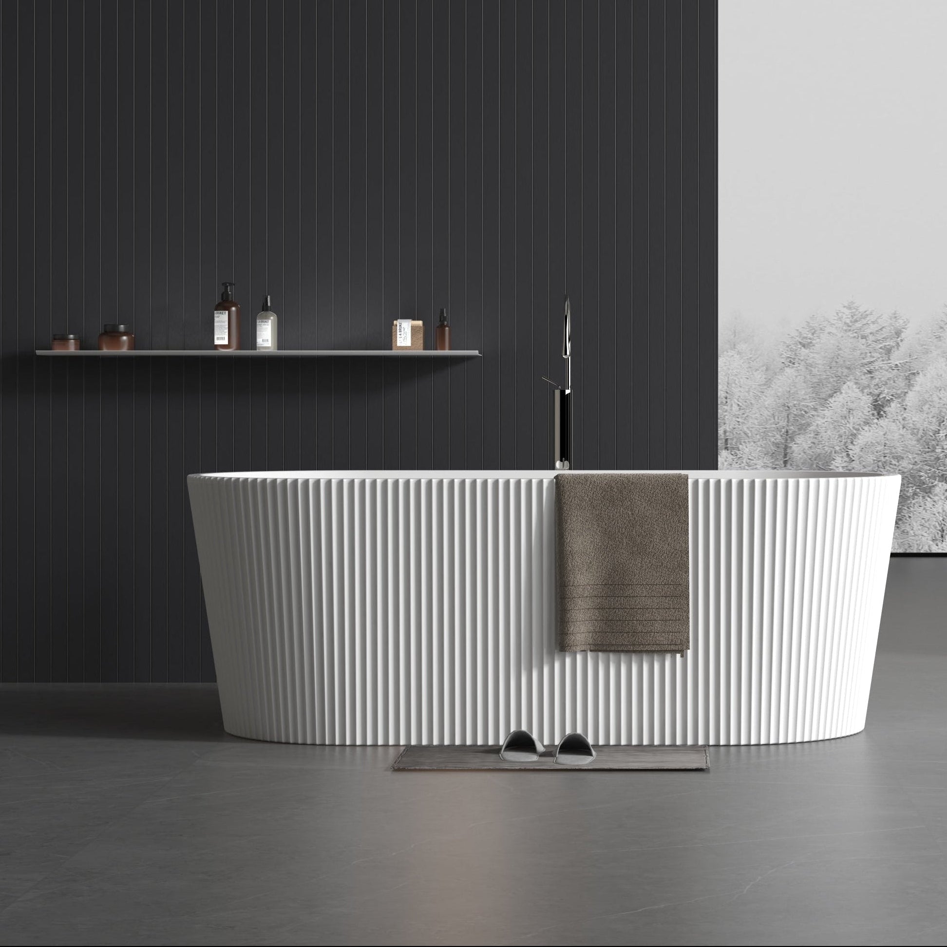 67" Fluted Acrylic Surface Freestanding Bathtub