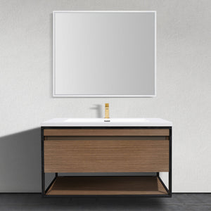 Meuble-lavabo de salle de bain moderne flottant de 39 po avec cadres en métal noir de style industriel