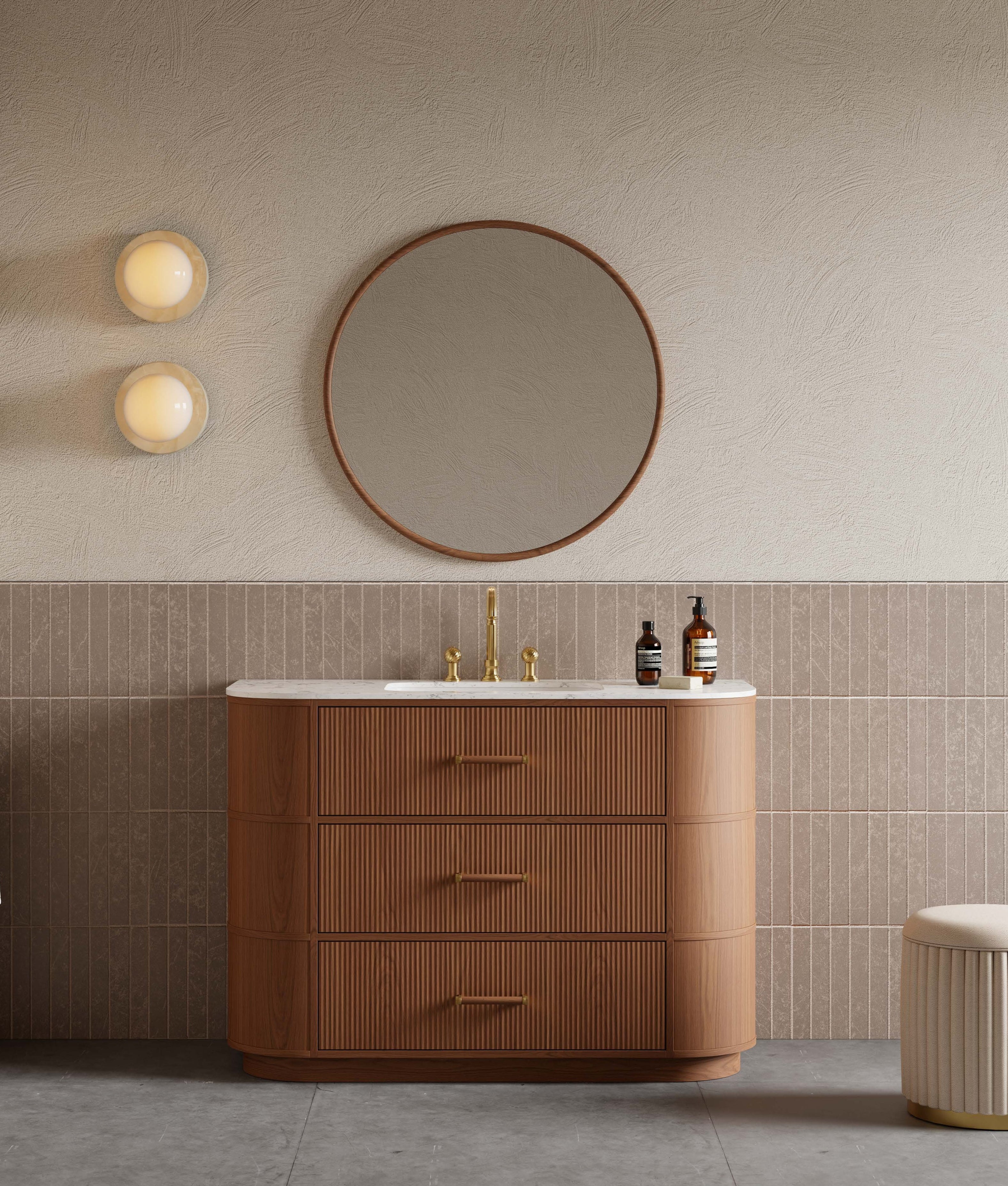 47" Freestanding Wood Veneer Vanity With Marble Countertop