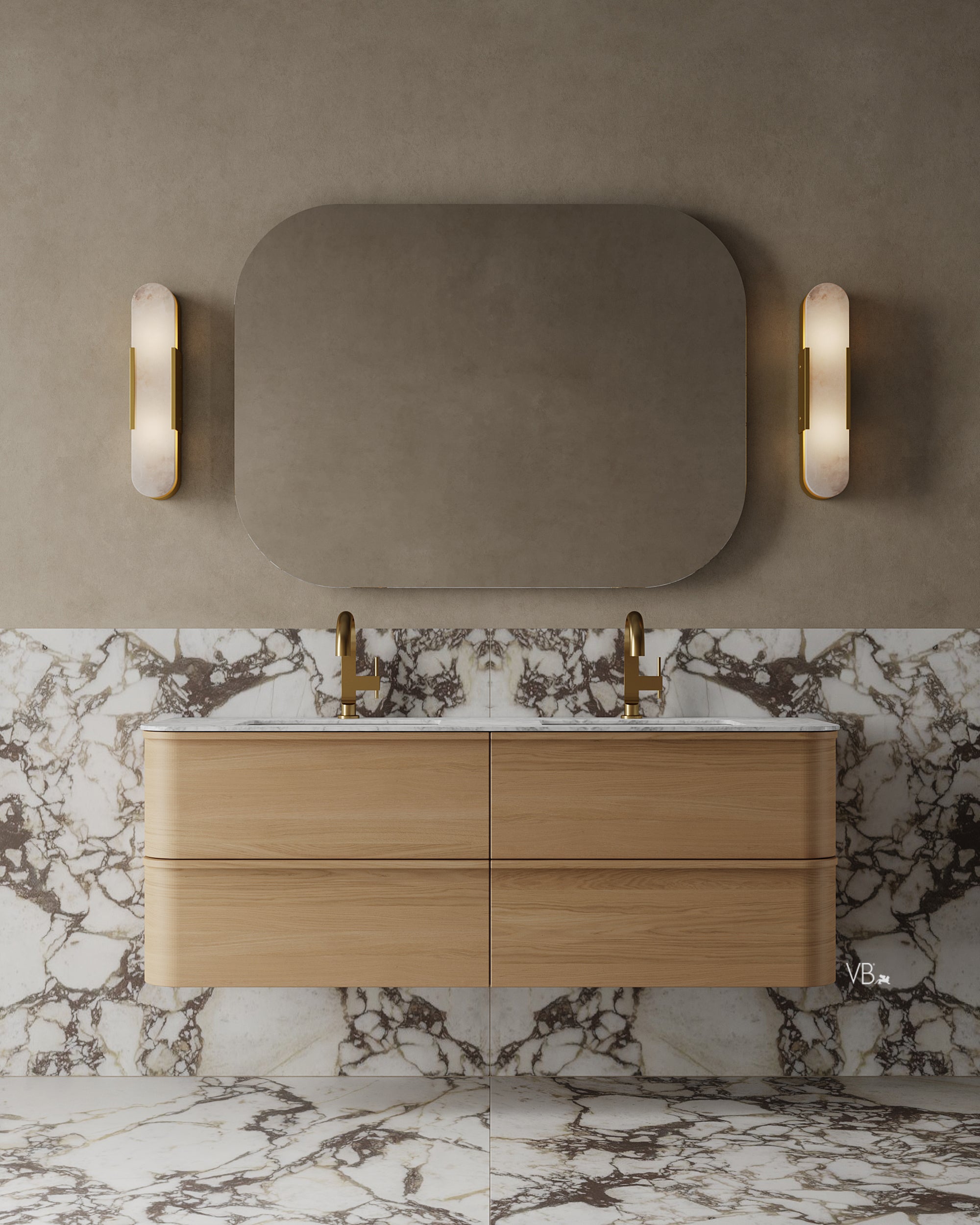 59" Wall-Mounted Wood Veneer Curved Vanity