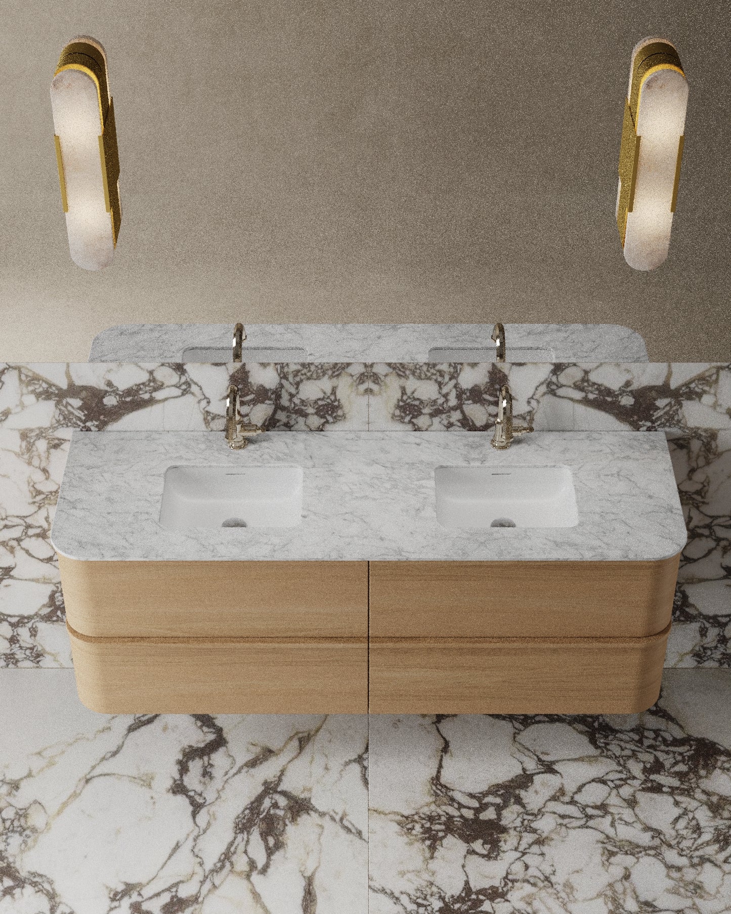 Meuble-lavabo mural en placage de bois de 59 po avec vasque en surface solide