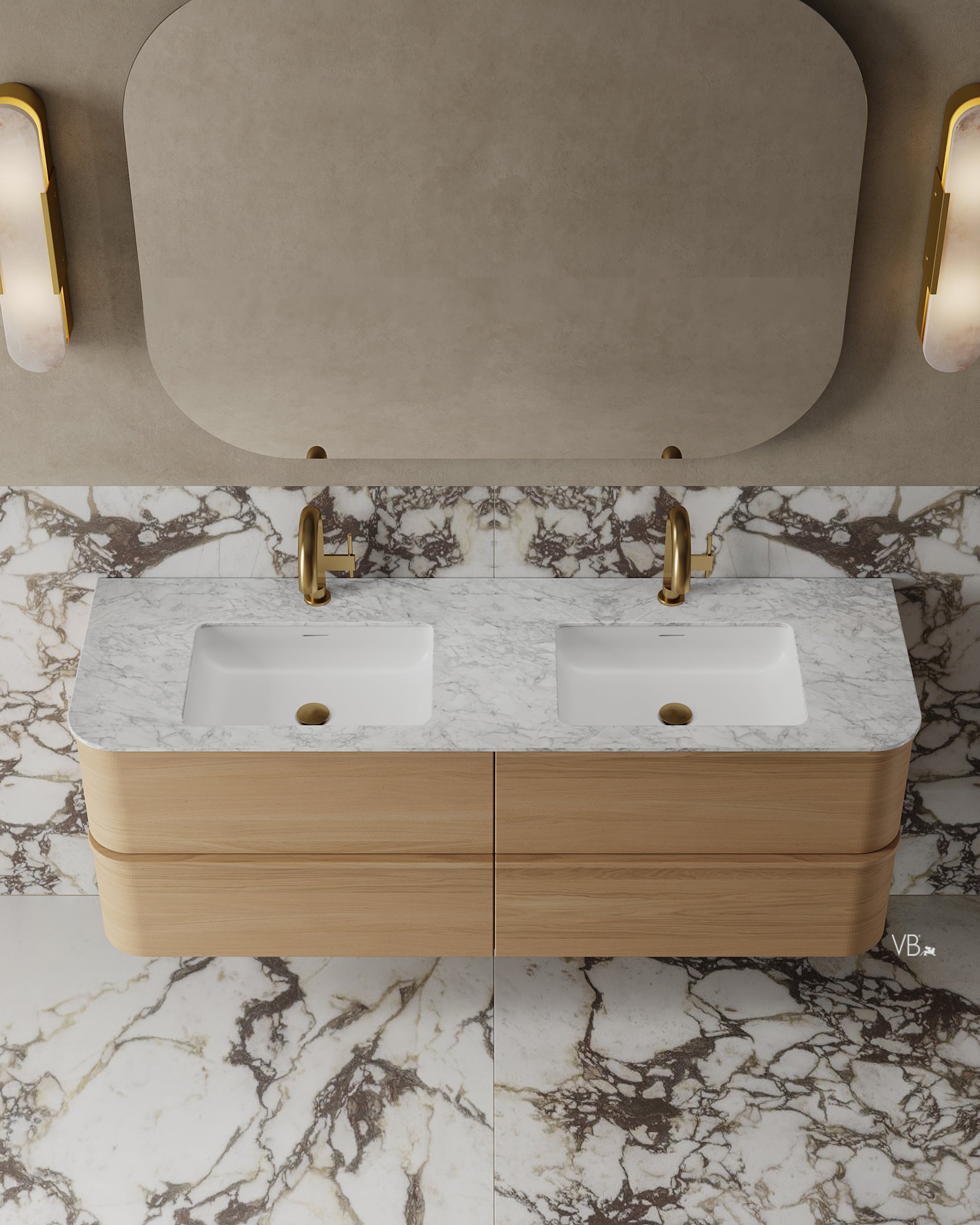 #color_natural oak veneer Carrara Marble