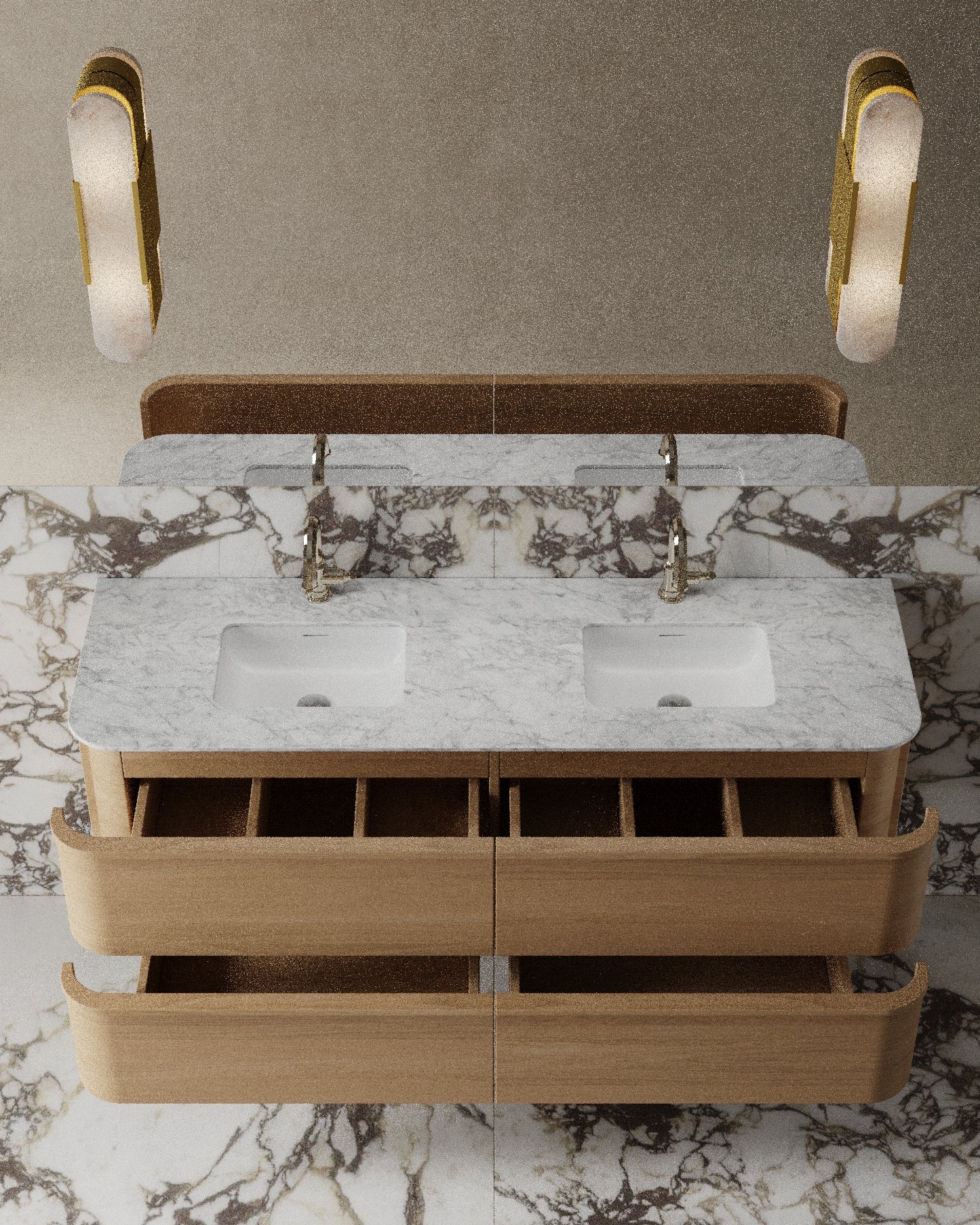 Meuble-lavabo mural en placage de bois de 59 po avec vasque en surface solide